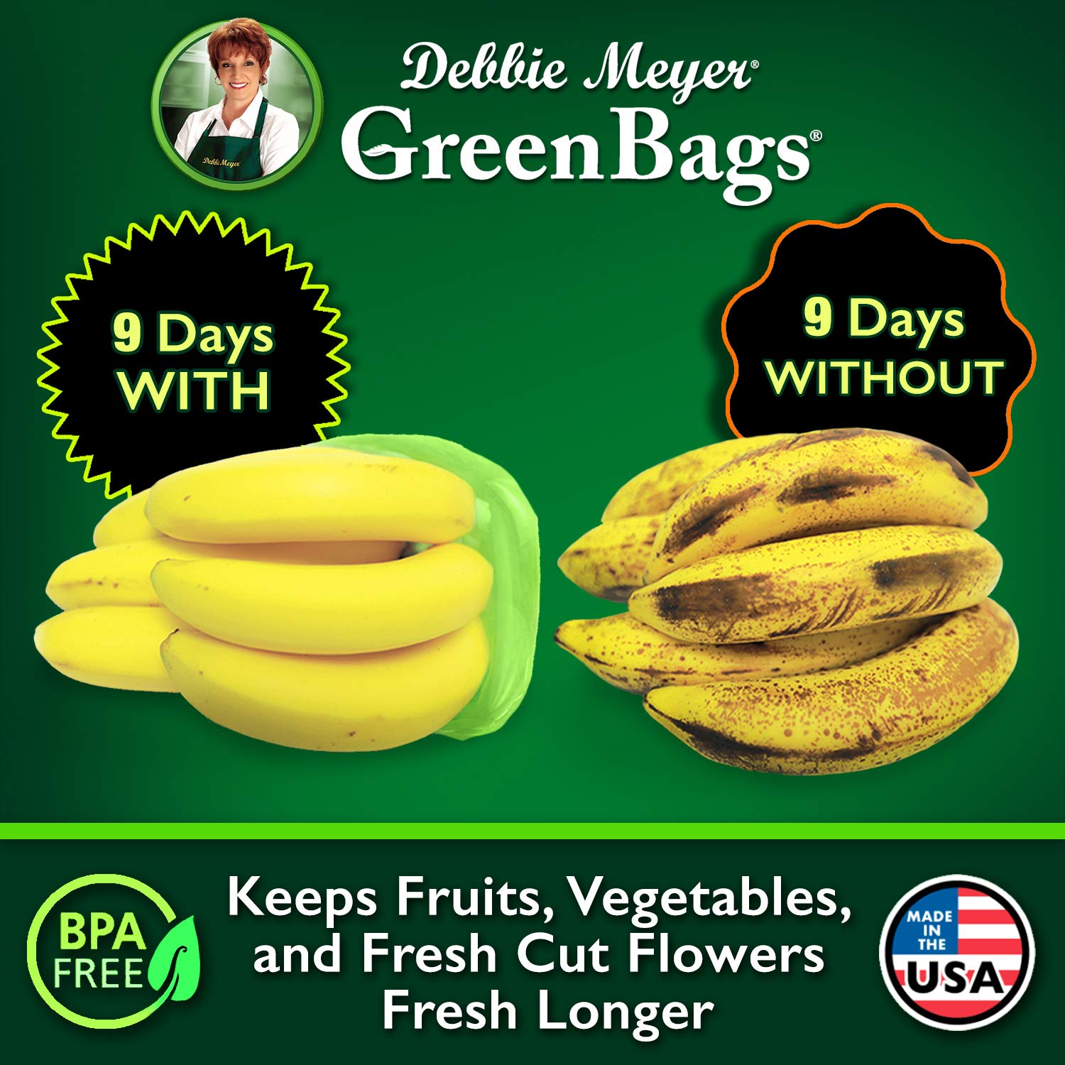 Debbie Meyer Greenbags 32-Pack (16M, 8L, 8Xl) - Keeps Fruits, Vegetables, And Cut Flowers, Fresh Longer, Reusable, Bpa Free, Mad