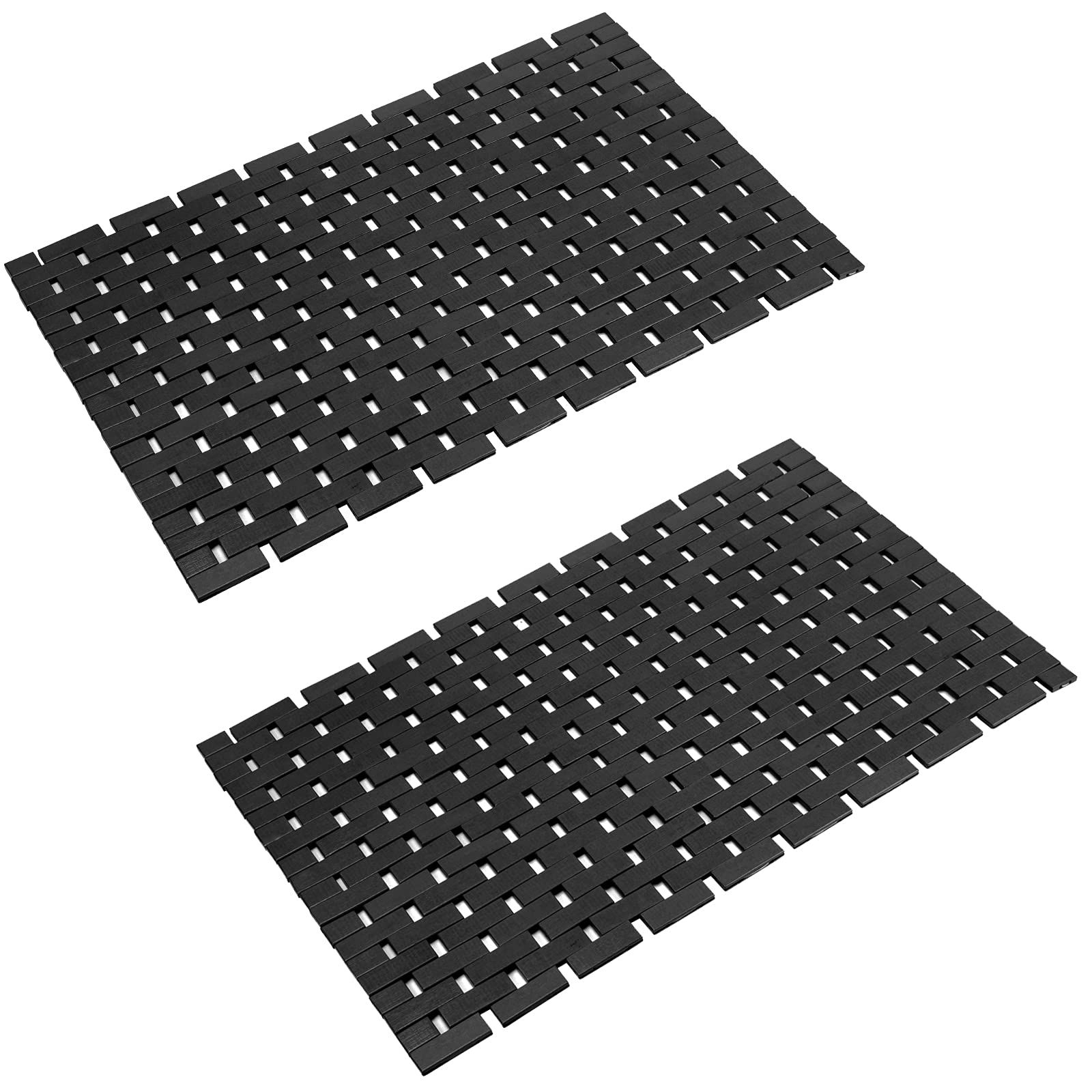 Fovlaurs Bambo Bath Mat Bathroom Rugs Floor Wood Shower Bathtub Waterproof Non Slip Black Accessories 16X24 Inch Easy To Clean,