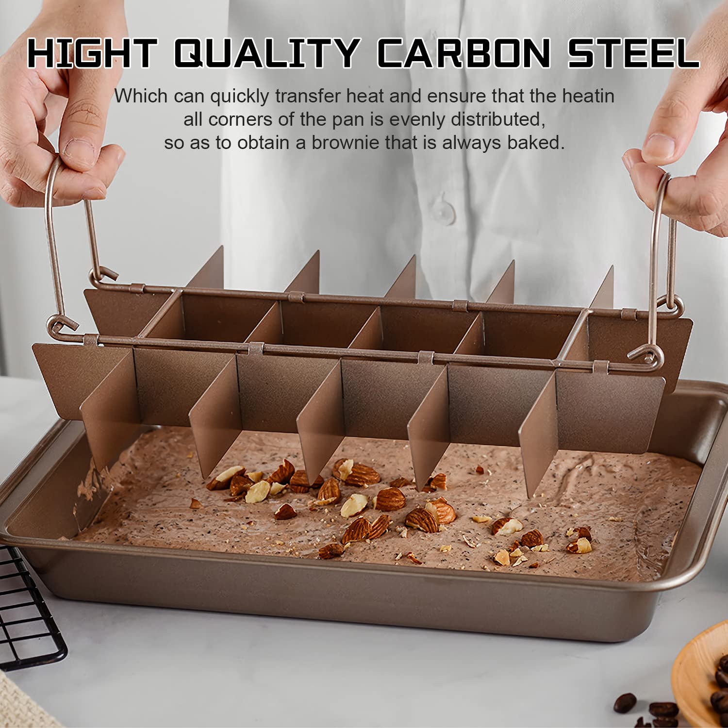Mysenlan Brownie Pan With Dividers,Nonstick Carbon Steel Baking Loaf Pan Baking Pan Baking Pan,18 Pre-Cut Square Molds For Brown