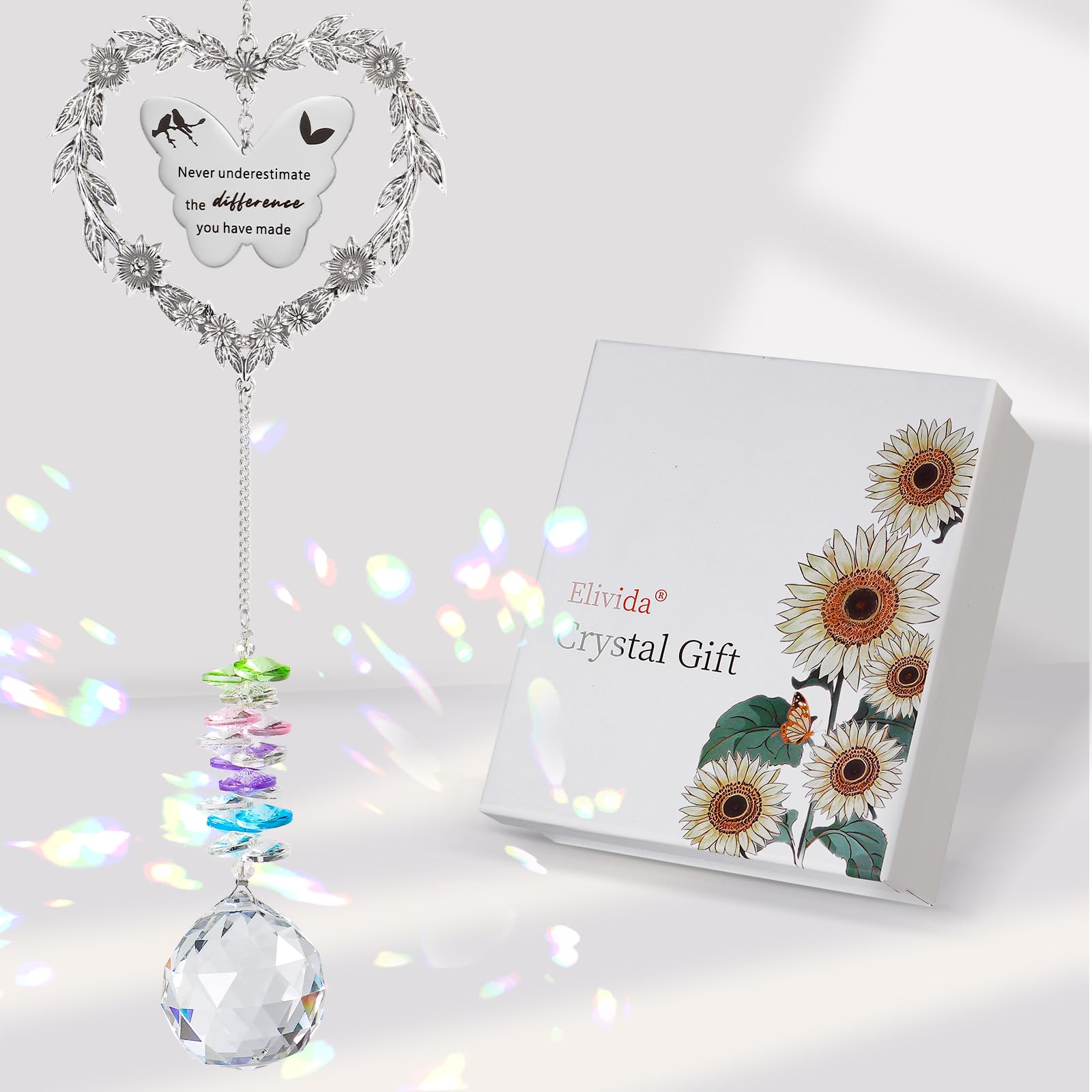 Elivida Retirement Gift Sun Catcher, Happy Retirement Gift for Women Men, Retired 2025 Rainbow Maker for Coworker, Heart-Shaped 