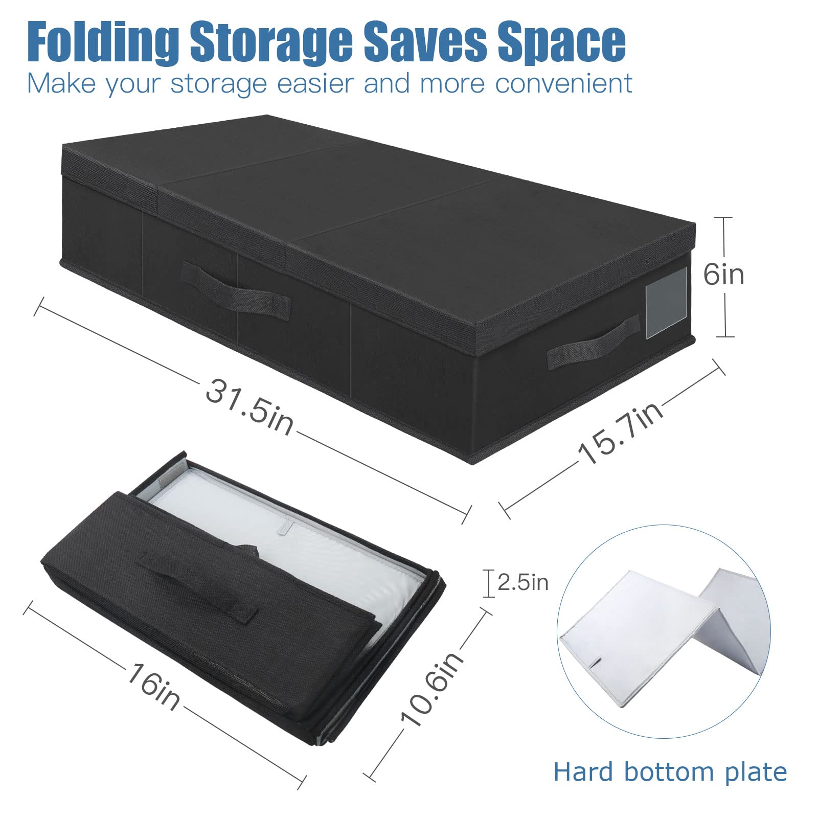 Supowin Underbed Storage Containers Bin with Lids (Set of 2) Large Under Bed Storage Organizer Box with Handle, Foldable Under t