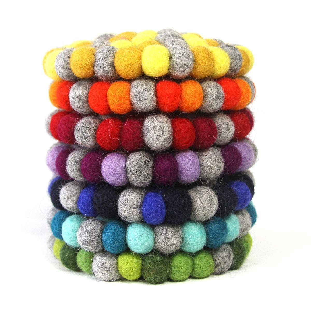 Global Crafts Hand Crafted Felt Ball Wool Trivet Mat From Nepal, 8'' Round Pad Chakra, Yellows