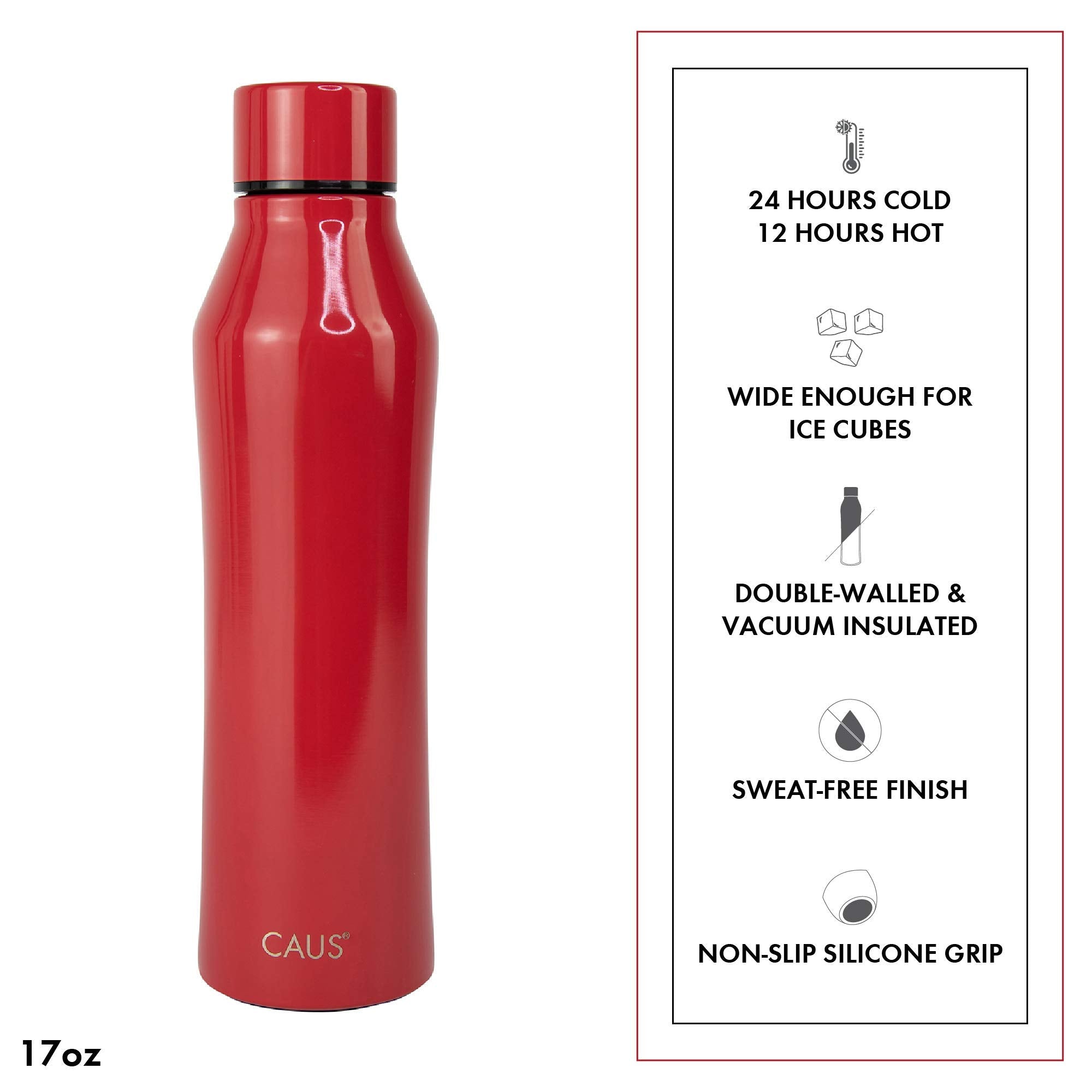 Caus Red Pet Stainless Steel Bottle, 17 Oz