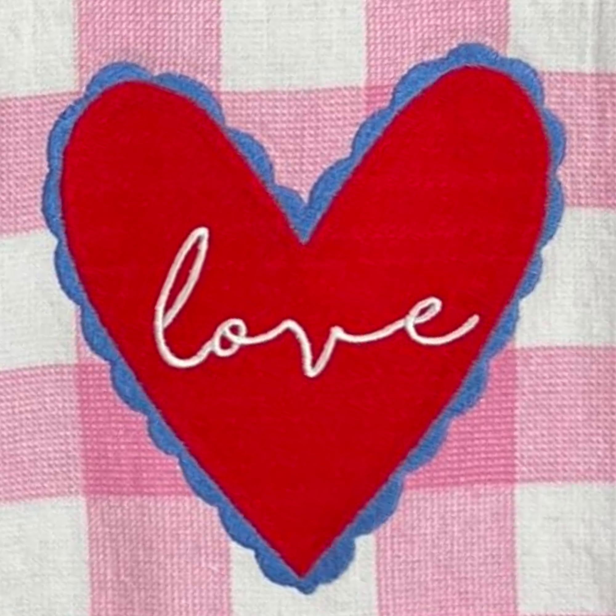 Serafina Home Valentine'S Day Love Hand Kitchen Dish Towels: Soft Absorbent Embroidered Gingham Pink Heart Love Design, 100% Cot