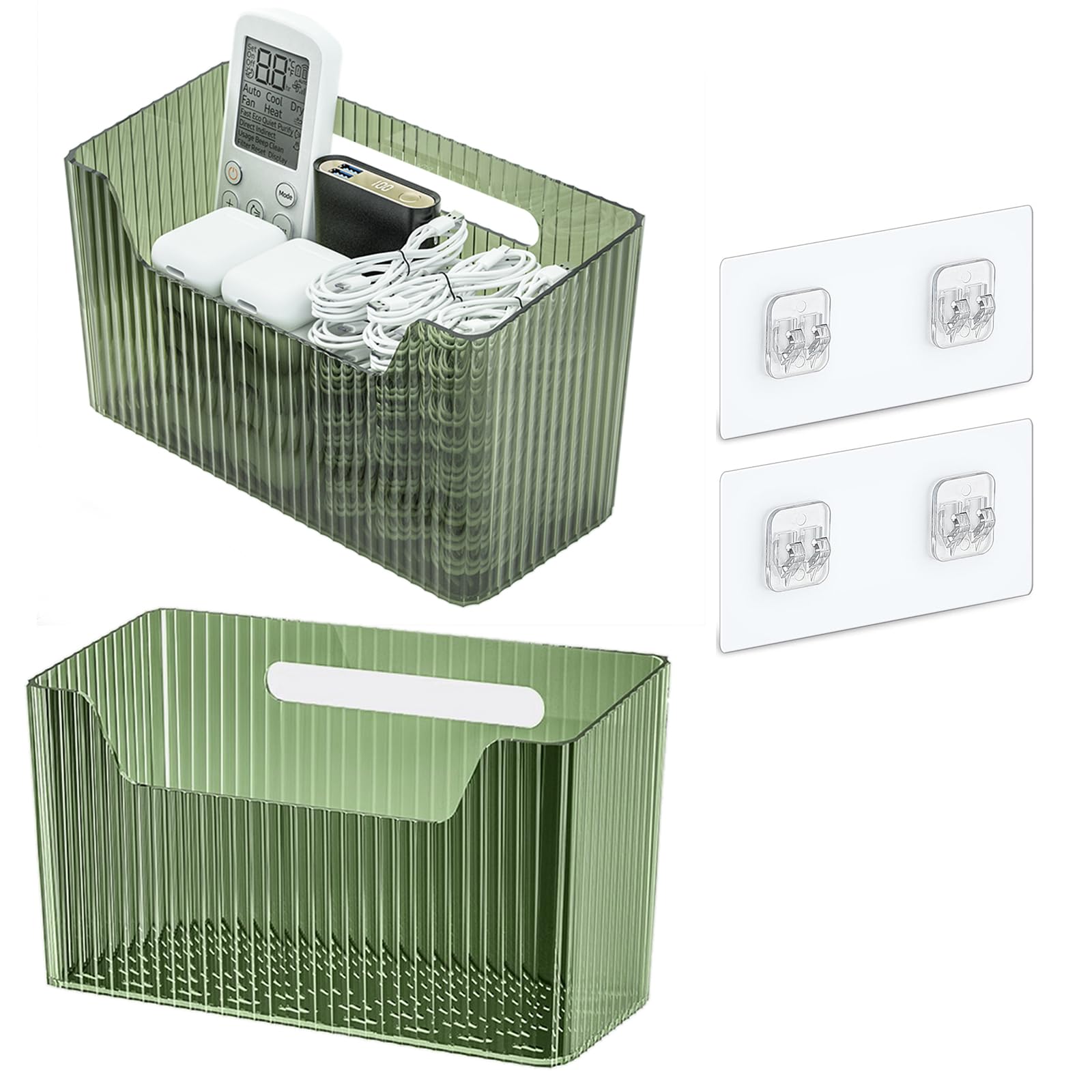 Set Of 2 Storage Organizer Bins Wall Mounted Organizer Basket, Shower Caddy Stackable Clear Plastic Makeup Organizer Adhesive Ha