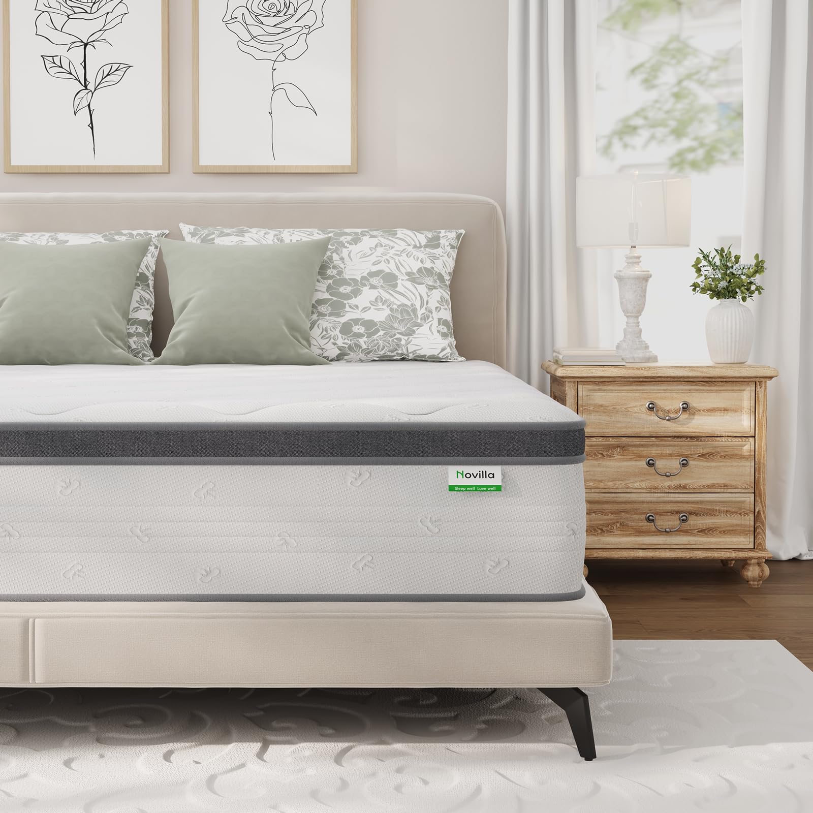 Novilla King Mattress 14 Inch, King Size Hybrid Mattress in a Box,Foam Pillowtop Mattresses for Body Supportive & Pressure Relie