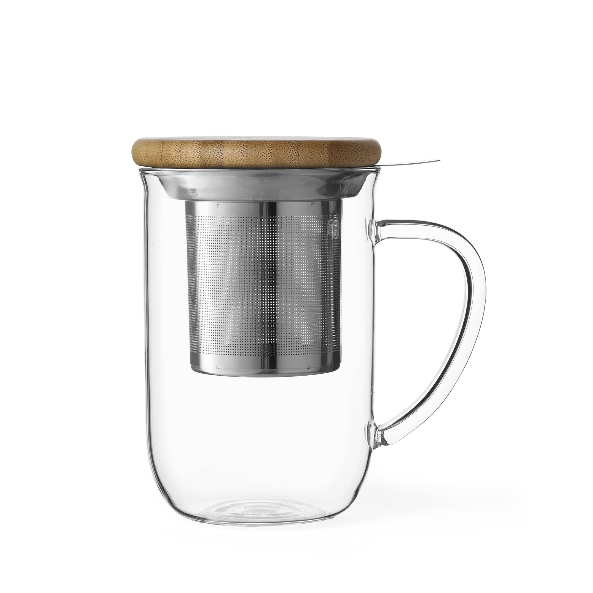 Viva Minima Balance Glass Infuser Tea Cup - 17 Oz / 500 Ml Mug With Stainless Steel Infusion Mesh And Bamboo Wood Lid