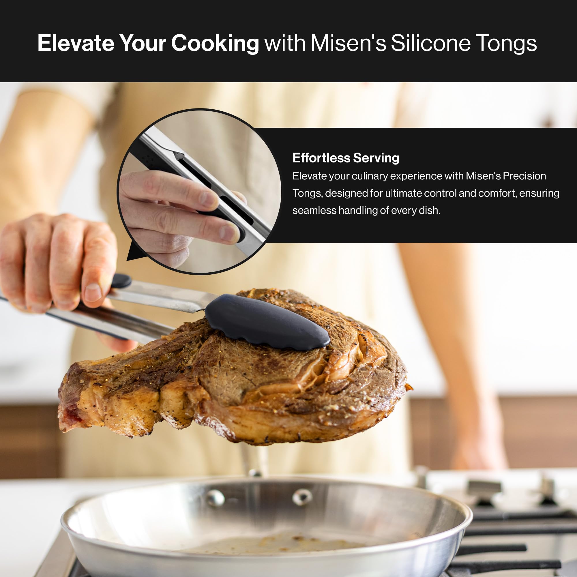 Misen Stainless Steel Kitchen Tongs - Precision Silicone-Tipped Grilling Tool - Heat Resistant, Heavy Duty, Nonstick - Perfect F