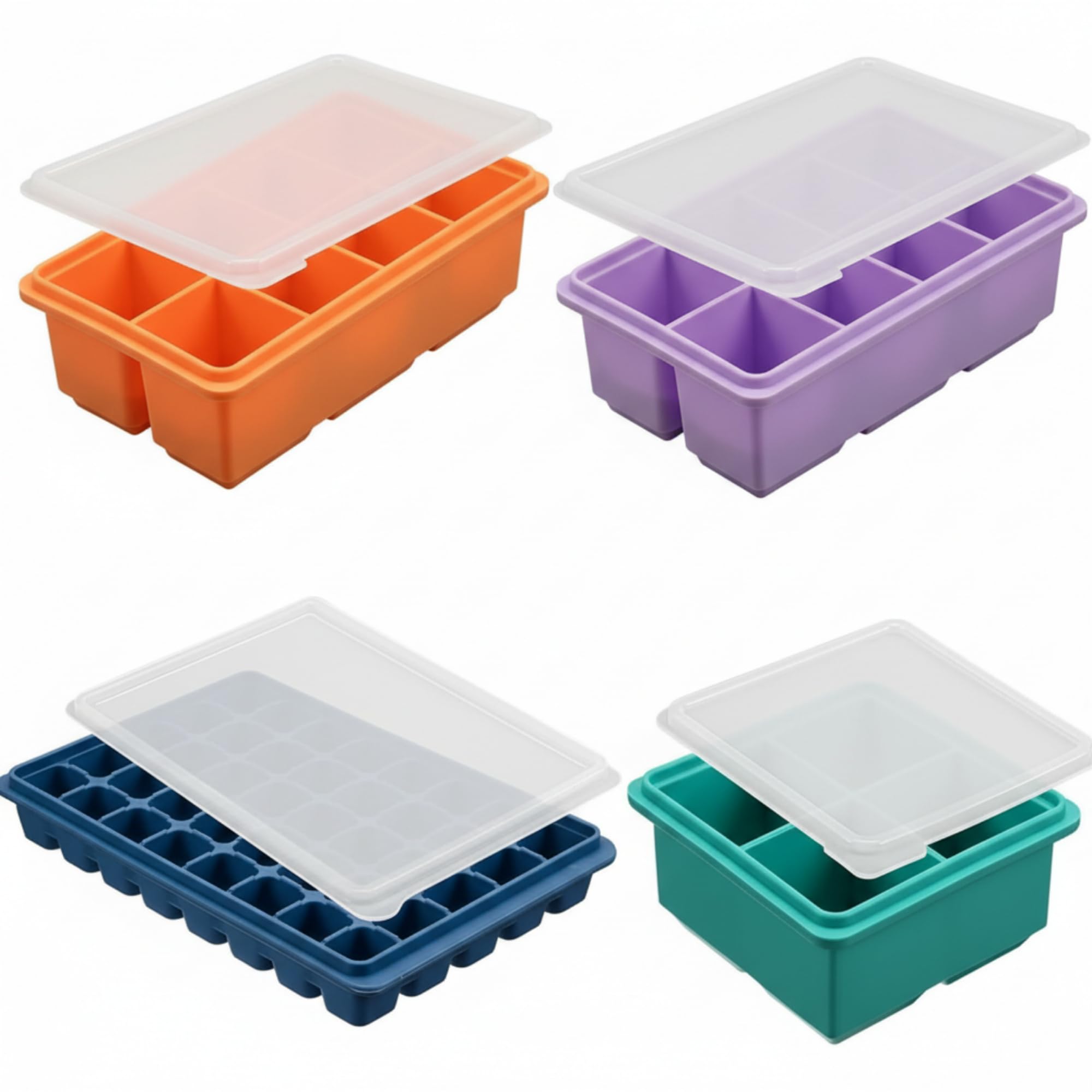 Blushtier 4 Pcs Silicone Freezer Trays with Lids for Food Storage, 4 Color