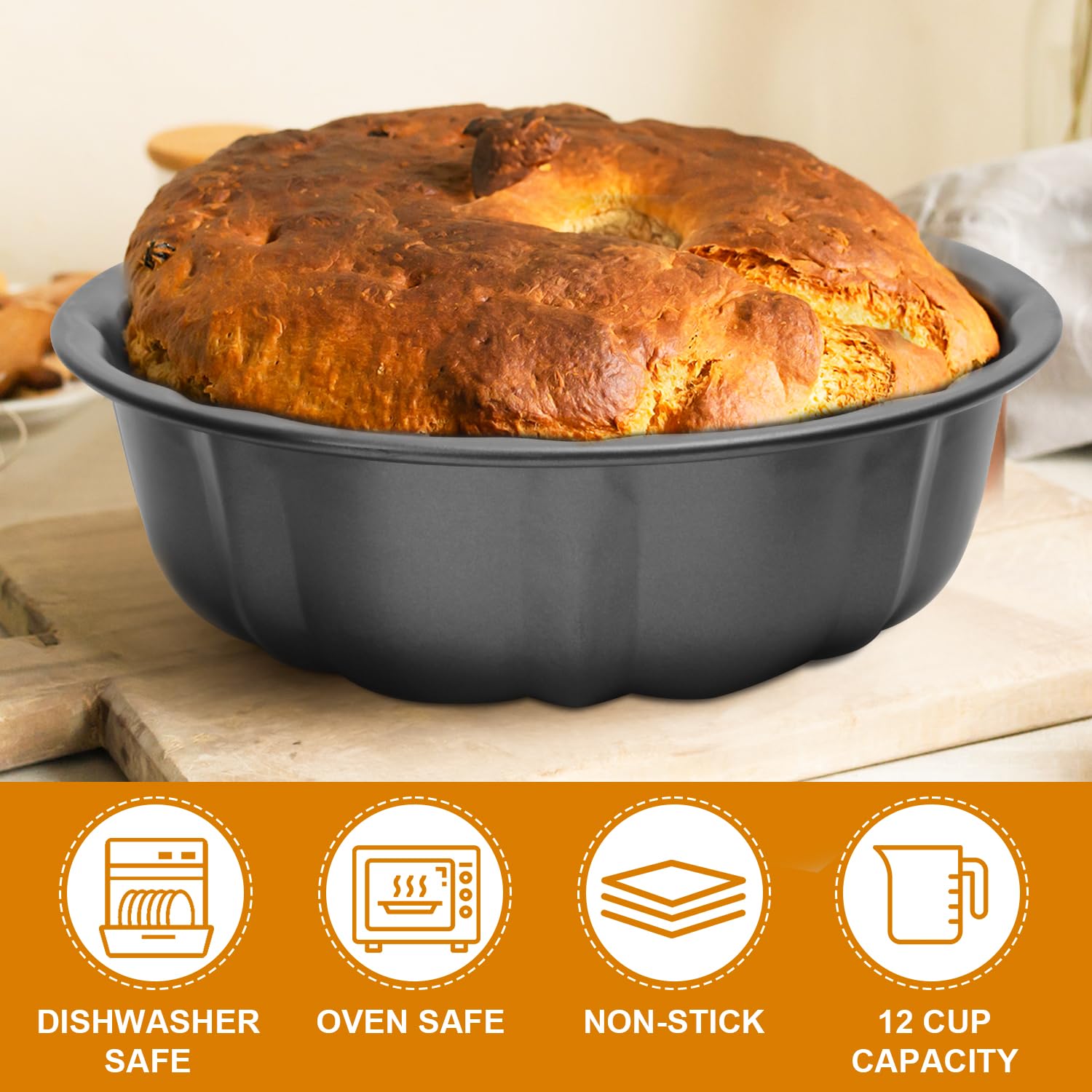 Oamceg 2 Pack Bunte Cake Pan Nonstick - 10 Inches Fluted Tube Cake Pans For Baking, 12 Cups Heavy Duty Carbon Steel Tube Pan Bak