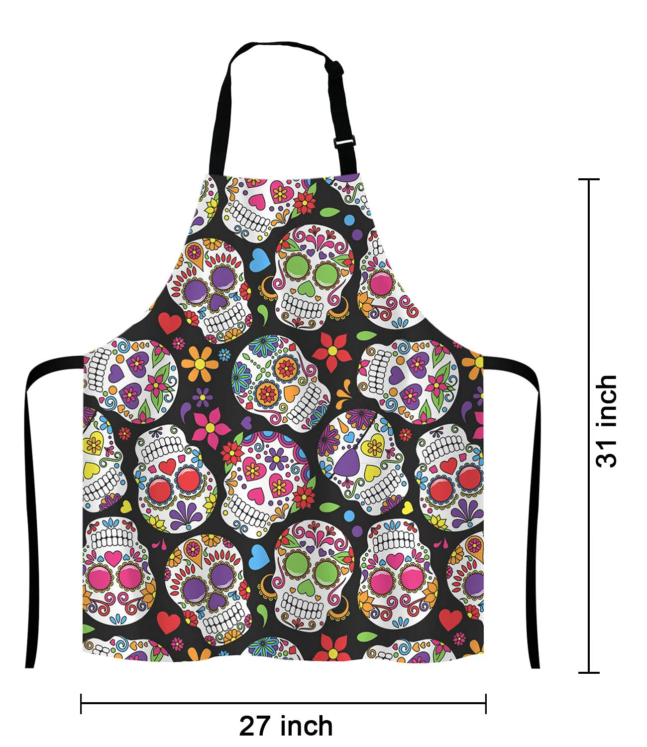 Lefolen Skull Apron, Vintage Sugar Skull Bib Apron With Adjustable Neck For Men Women,Suitable For Home Kitchen Cooking Waitress