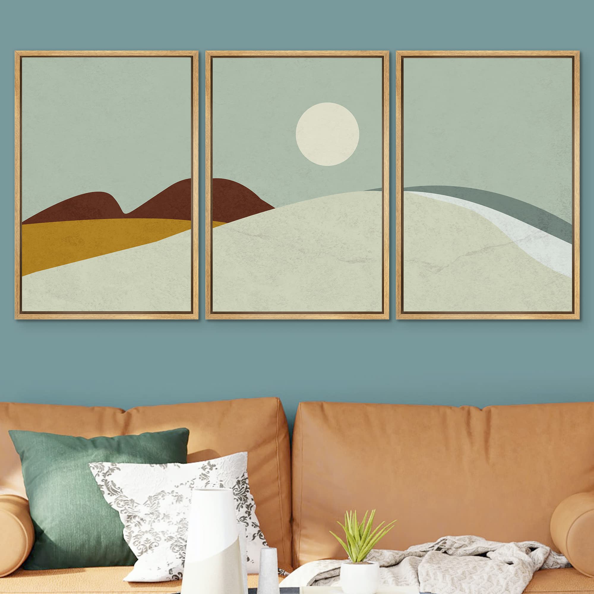 Signwin 3 Piece Framed Canvas Wall Art Abstract Mountain Canvas Prints Home Artwork For Living Room,Bedroom - 24''X36''X3 Natura