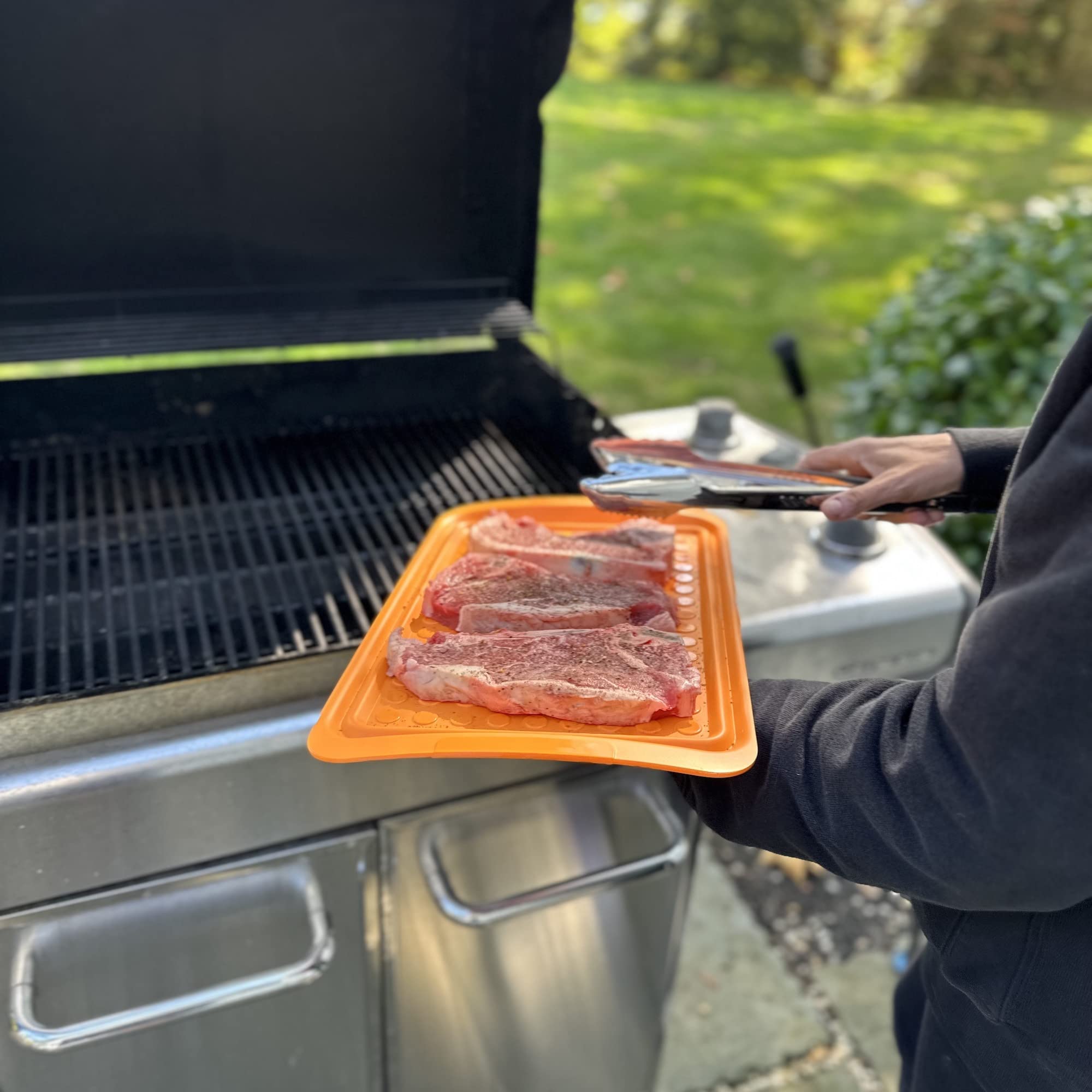 Outset Grill Prep Trays, Set Of 2 Large Trays, 17'' X 10.5'', Orange And Black