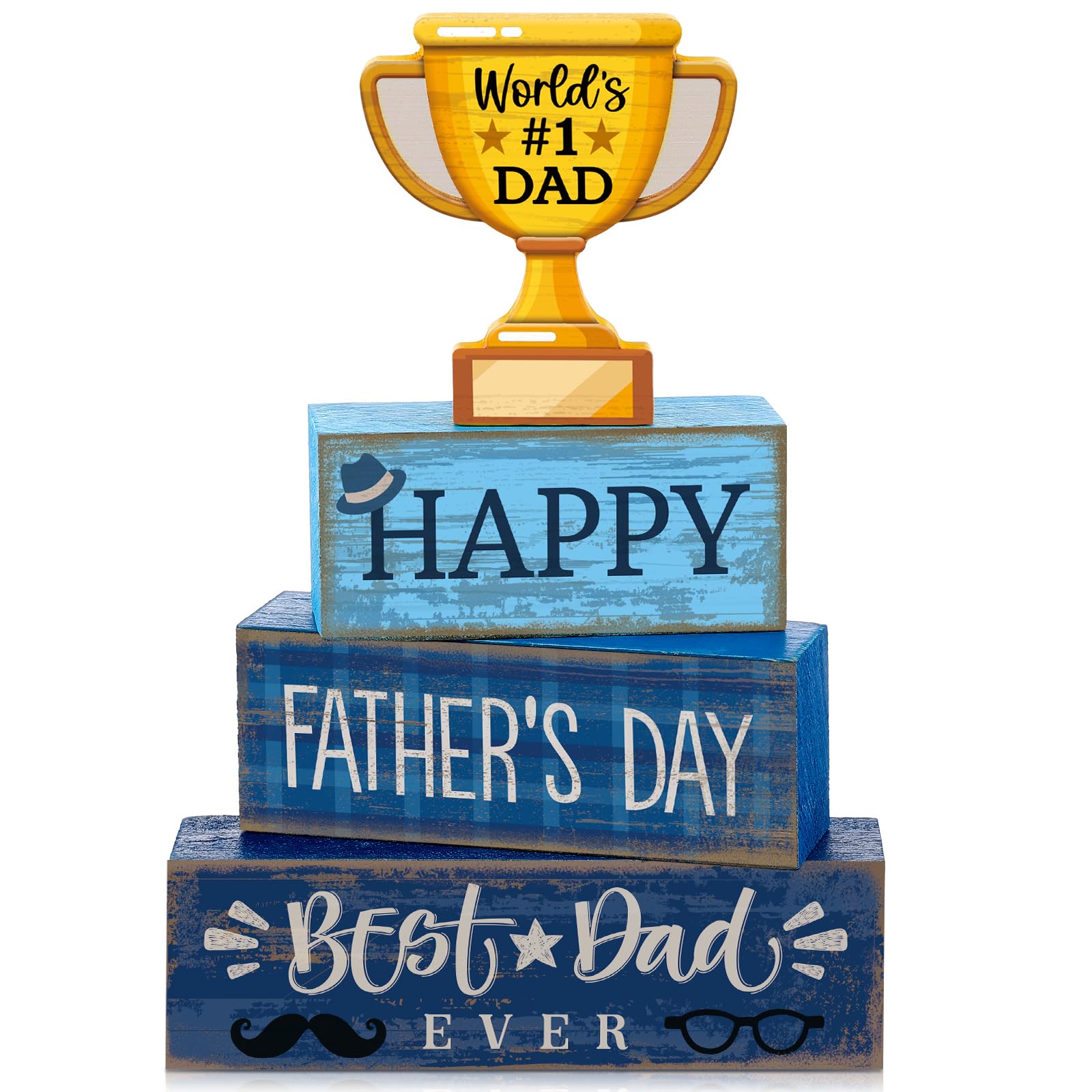 Yuntau 4 Pcs Father s Day Decorations Happy Father s Wooden Tabletop Tiered Tray Decor Rustic Best Dad Ever Trophy Wood Block Ta