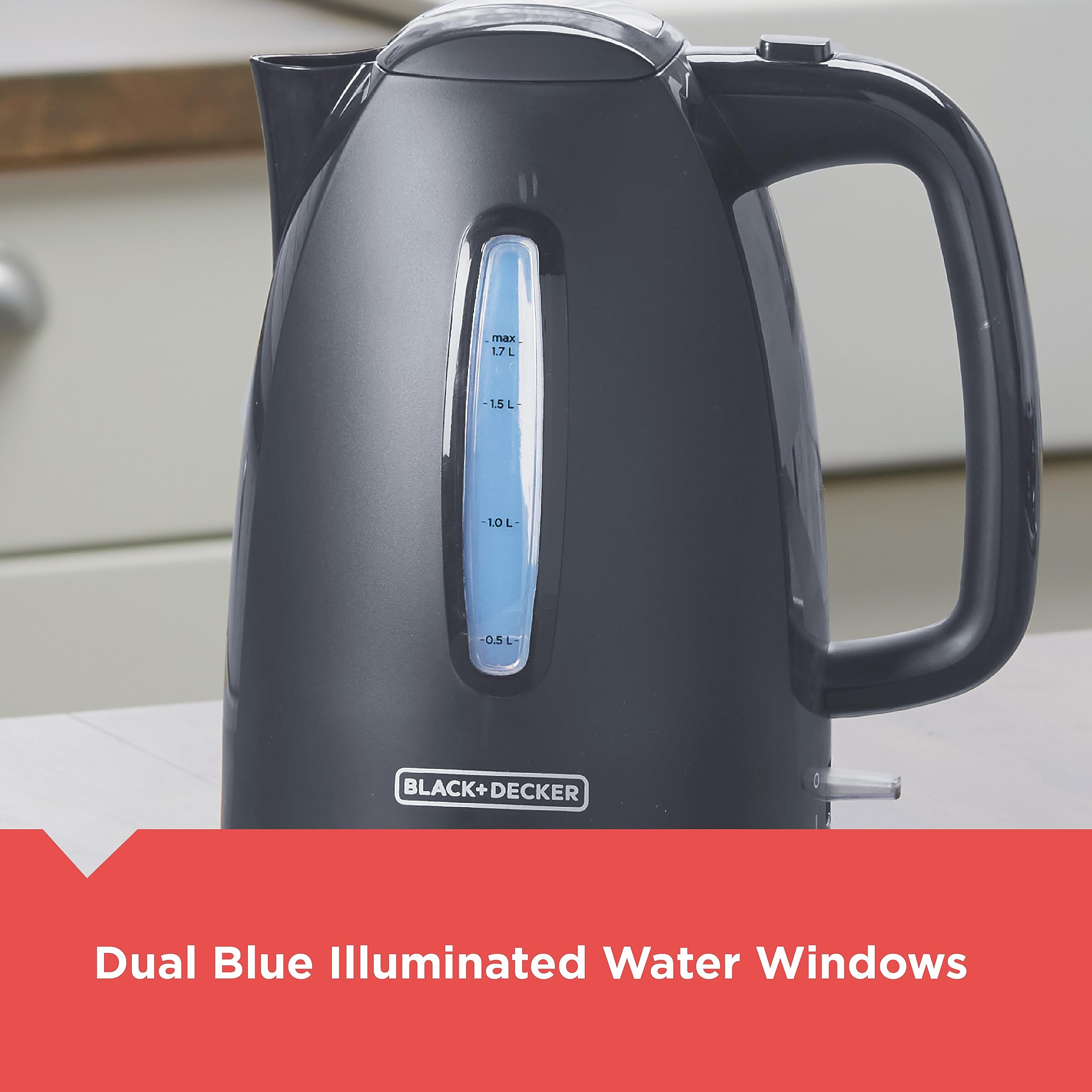 Black+Decker 1.7L Cordless Electric Kettle, Ke1555Gy, Water Window, Rapid Boil, Auto Shutoff, Grey