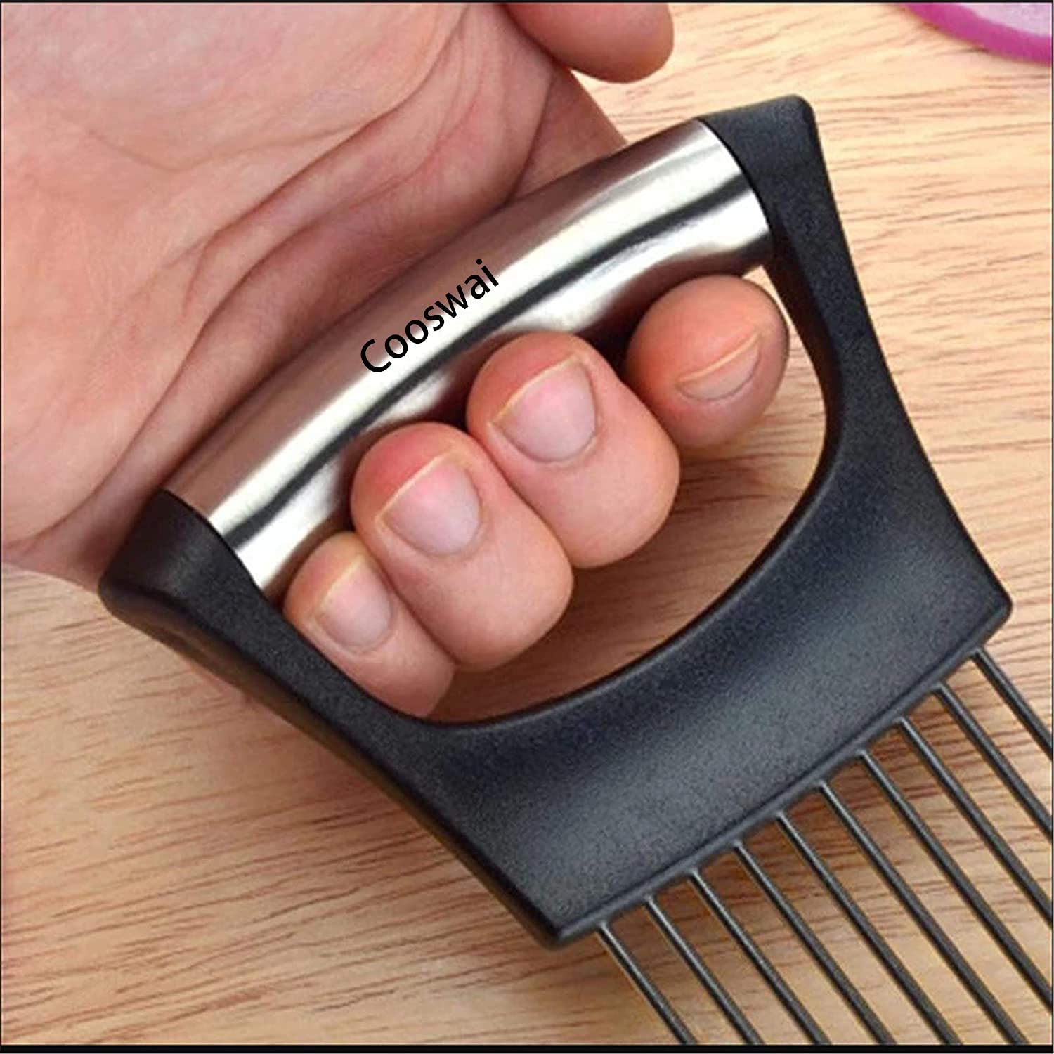 Cooswai Stainless Onion-Holder Slicing-Kitchen Assistant-Vegetable - Upgrade Chopper Slicing Tool, Food Slicing Assistant 1Pc