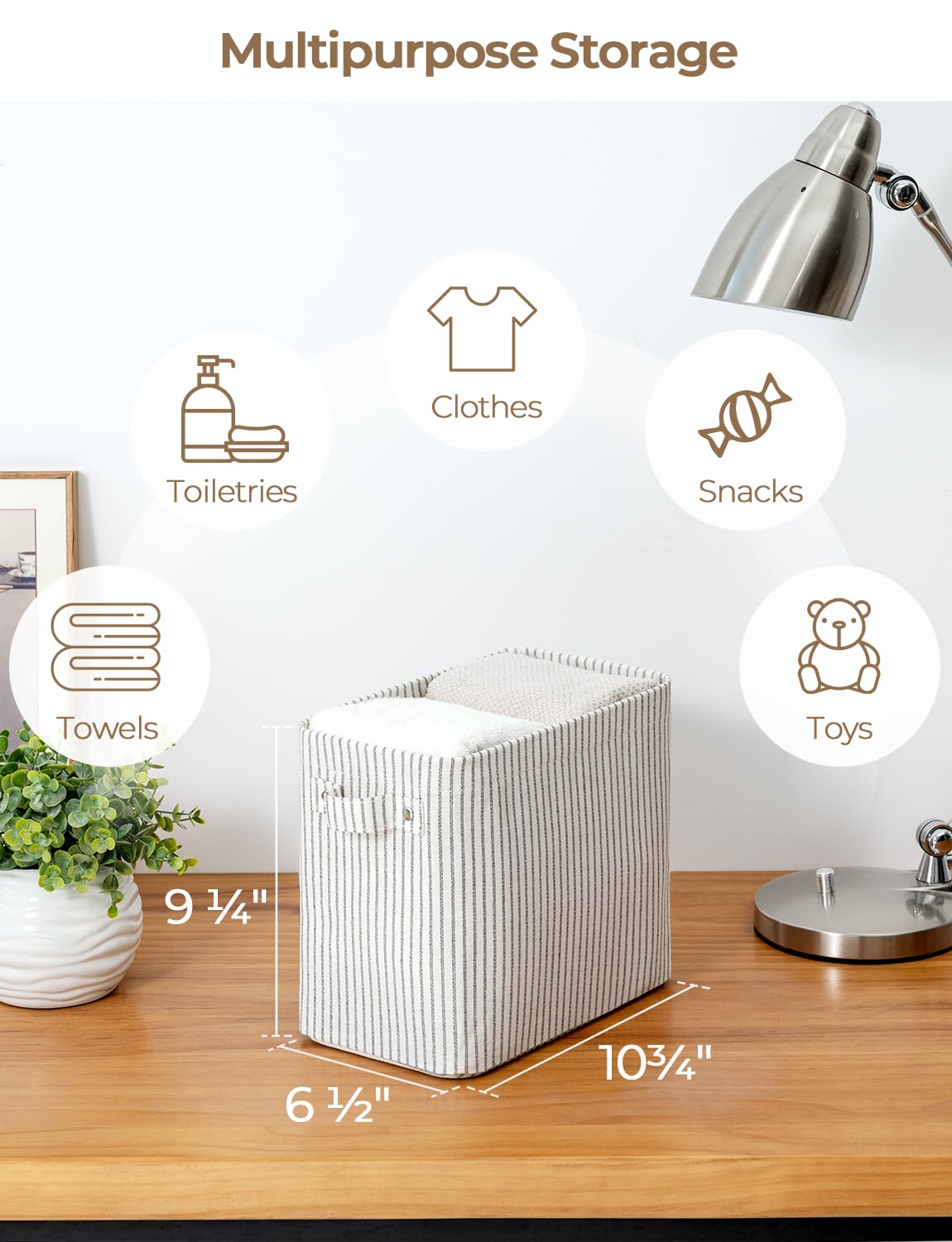 Storageworks Narrow Storage Bins, Small Baskets For Shelves, Long Narrow Storage Basket With Handles, Fabric Storage Bins For Ho