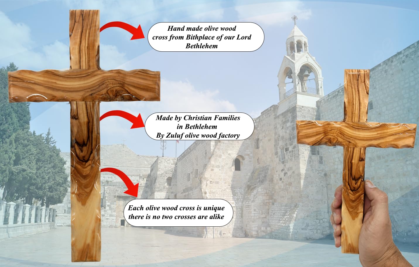 Zuluf Wooden Olivewood Plain Cross For Wall decor | Large Wall Cross Christian Religious Gift | Wall Art Home Room D  cor | Jeru