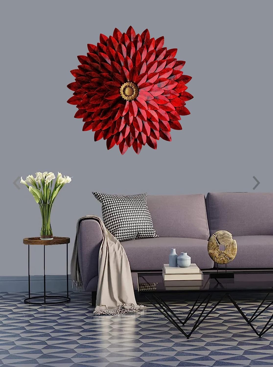 RSN Antique Red Flower Metal Frame Wall Dcor entrance/Wall Hanging for Living Room, Wrought iron Wall Art Decor Hanging for home