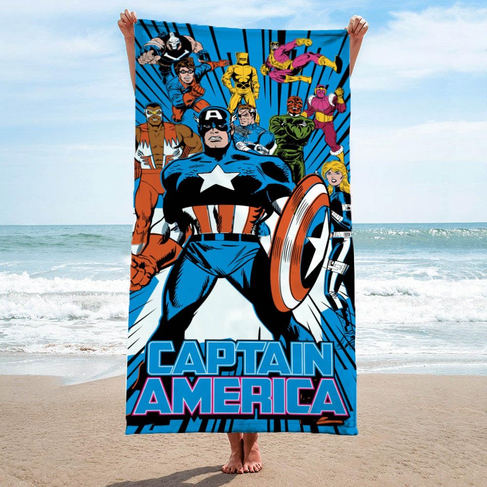 Jay Franco Marvel Comics Captain America Kids Bath Pool Beach Towel - Super Soft & Absorbent 100% Cotton Towel  Measures 28 x 58