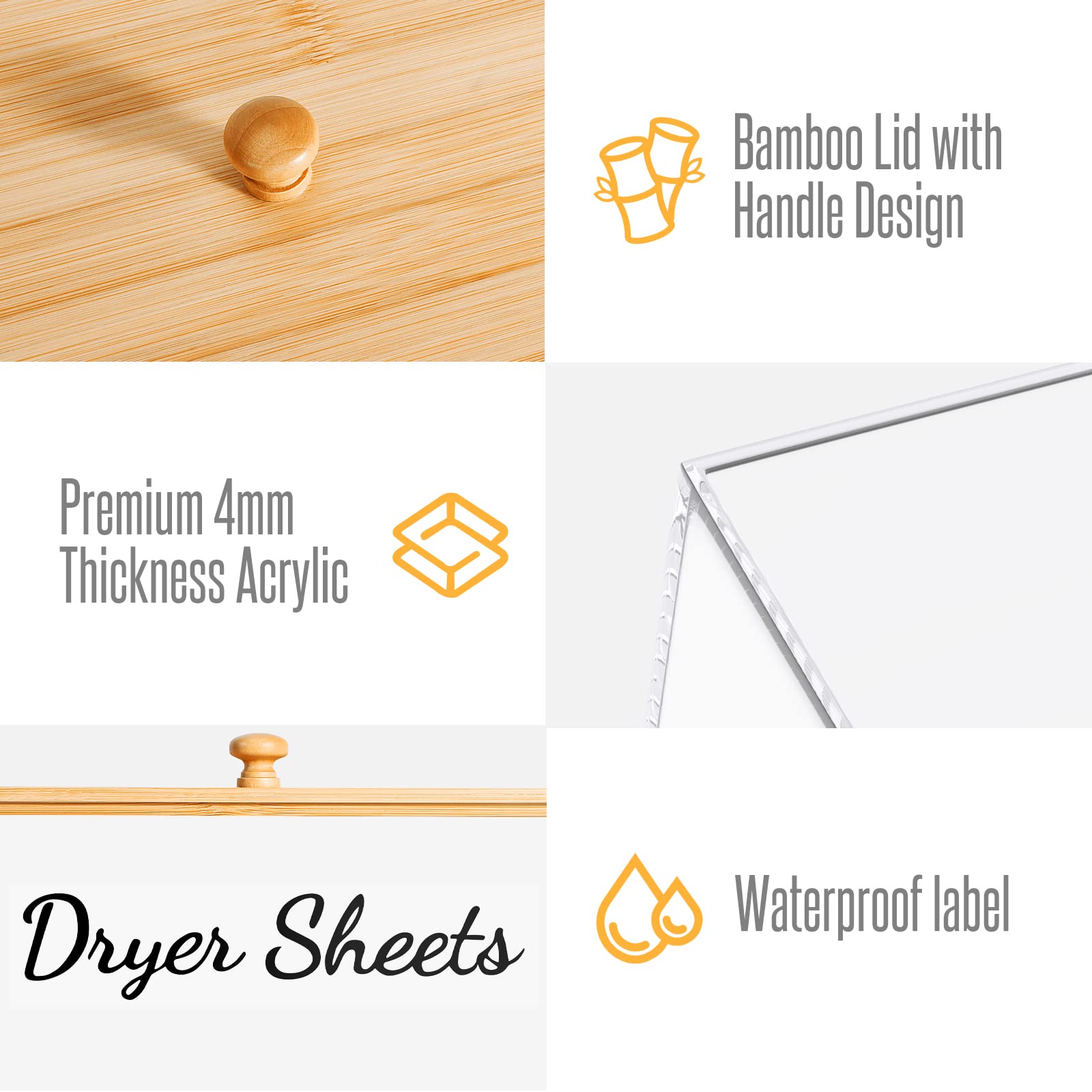 Jyps Acrylic Dryer Sheet Holder Container With Bamboo Lid For Laundry Room Decor Organization And Storage, Clean Dryer Sheet Det