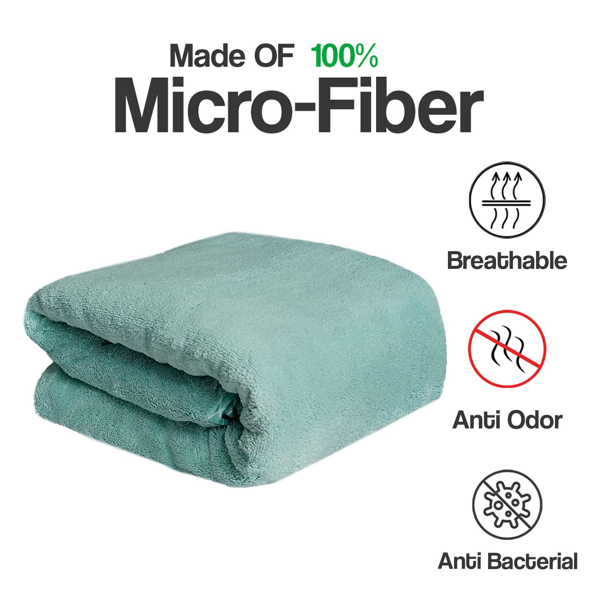 UrbanLeaf Microfiber Large Bath Towel | Quick Dry Super Absorbent - Bath Towel for Men and Women | Green | Towel for Bath, Trave