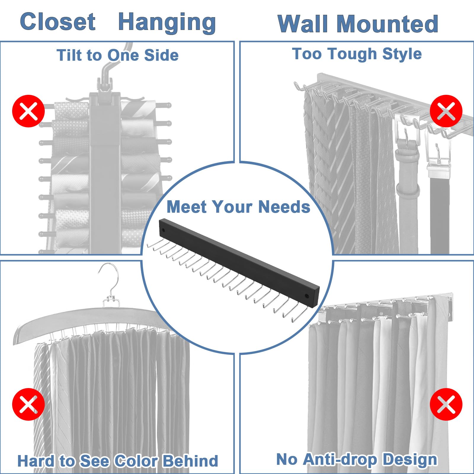 Belt Hanger Tie Rack Wall Mounted, 360Rotating Belt Organizer Tie Hanger Max 20 Storage For Belt, Ties, Purse, Scarves, Tank Top