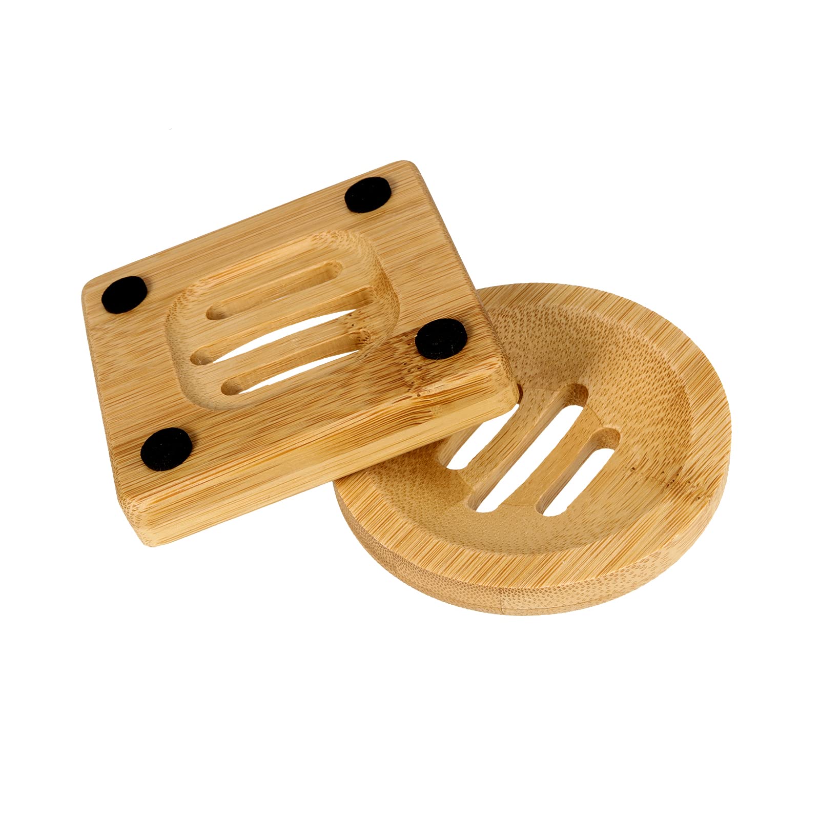 Japchet 8 Pack Bamboo Soap Dish, Natural Wooden Soap Holders Set, Square & Round Soap Holder Tray Bathroom Storage Soap Saver Fo