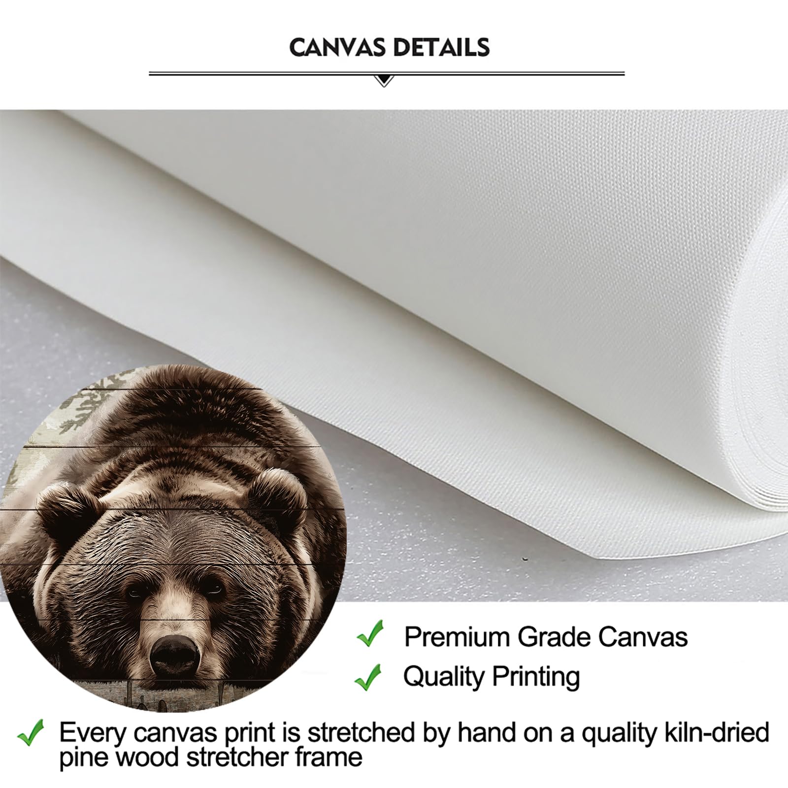 iKNOW FOTO Brown Wall Art Painting Grizzly Bear Prints On Canvas Vintage Forest Wildlife Animal Pictures Wall Art for Home Cabin Decoration Rustic Farmhouse Decor 16x24 Inches