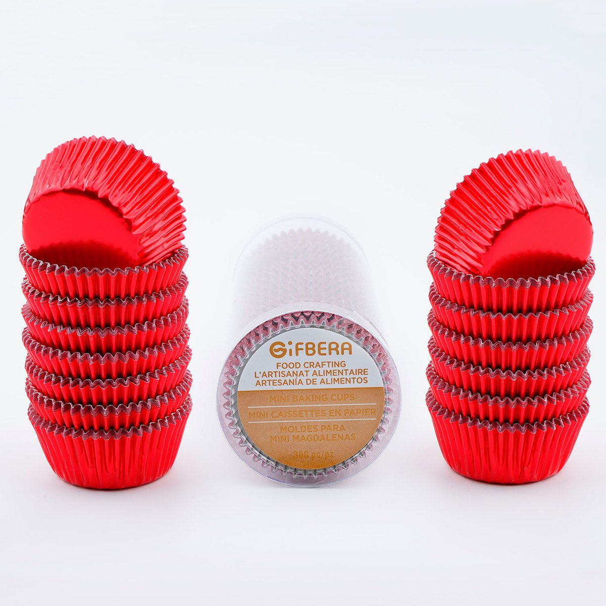 Gifbera Mini Foil Muffin Cupcake Liners Red Wrappers For Christmas Wedding Party, 300-Count