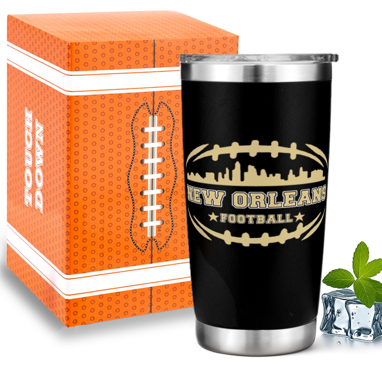 Football Fan 20 Oz Insulated Travel Coffee Cup Mug Tumbler with Lid New Orleans Themed Merch Shop Men Women Sport Stuff Gear App