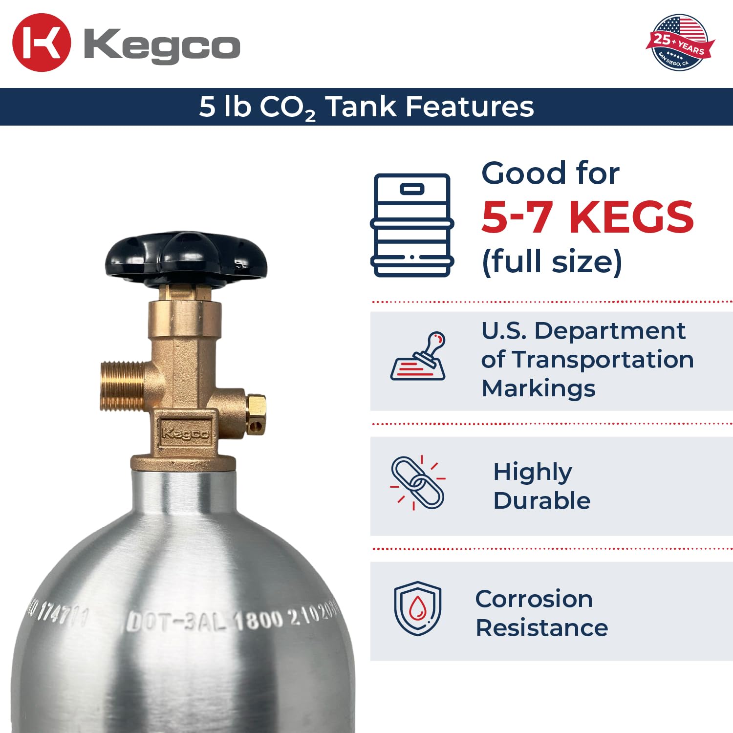 Kegco Bf C5 Aluminum Co2 Tank, Silver