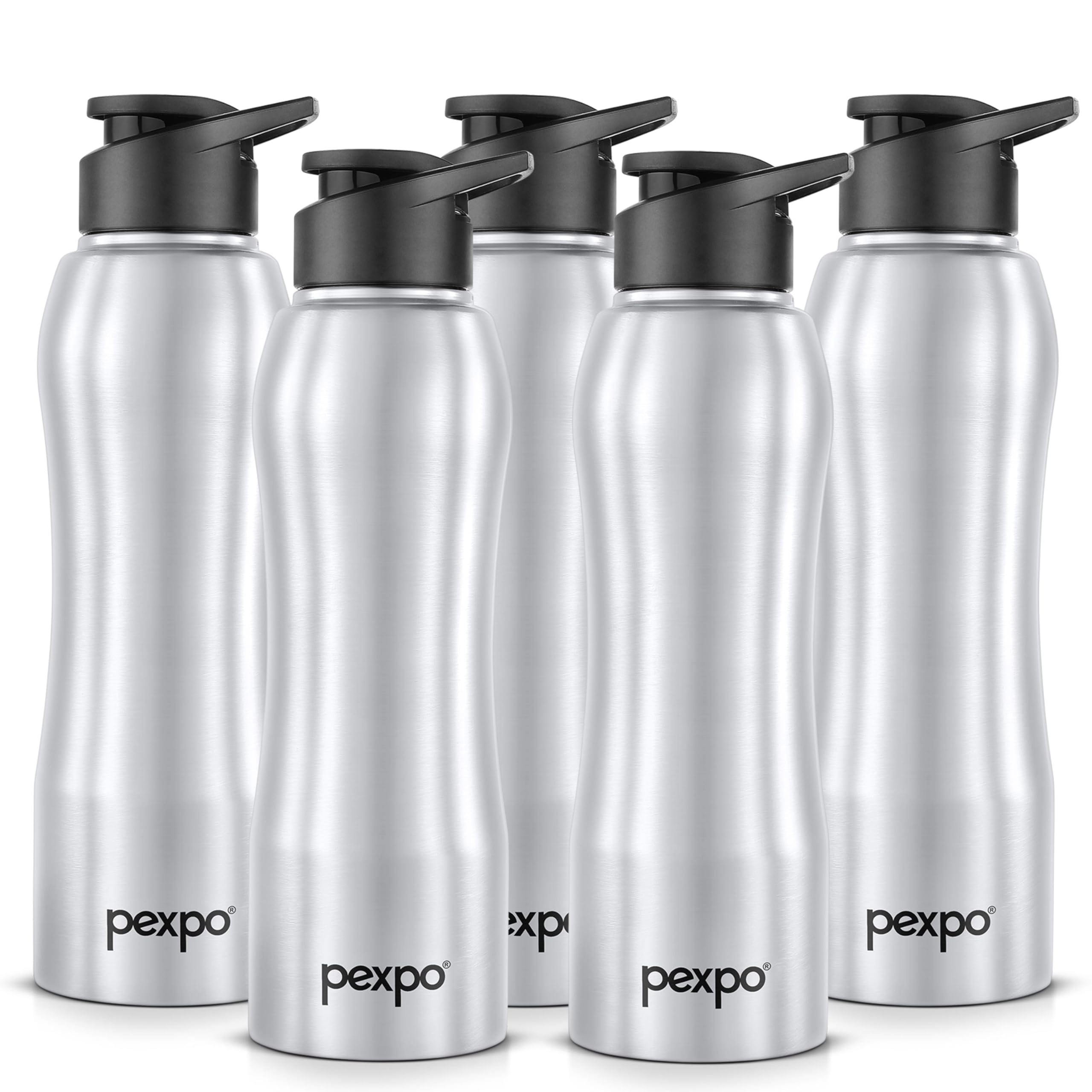 Pexpo Bistro Isi Certified Stainless Steel Fridge Cooling/Sports Sipper Water Bottle 1 Litre, Silver, Pack Of 5|Single Wall|Easy
