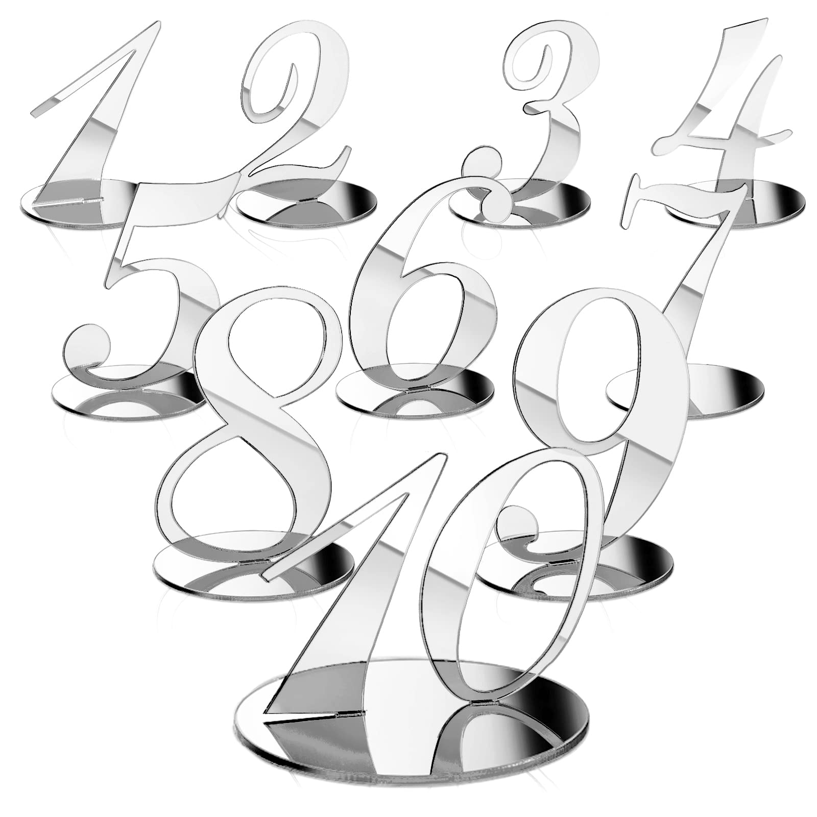 Yalikop 10 Pcs Table Numbers for Wedding 1-10 Reception Wedding Numbers Signs with Holder Elegant Mirror Table Number for Engage