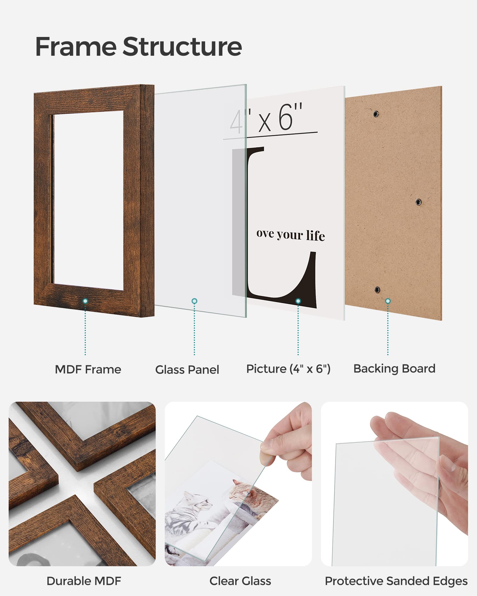 Songmics 4X6 Collage Picture Frames, 12-Pack Picture Frames Collage For Wall Decor, Rustic Photo Collage Frame, Multi Picture Fr