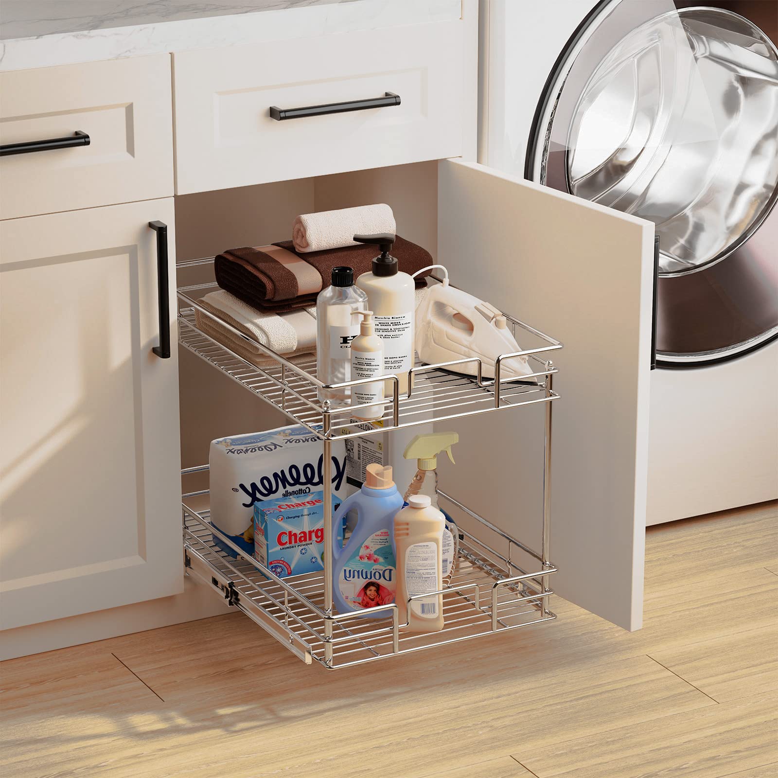 Roomtec New Version Pull Out Cabinet Organizer For Base Cabinet (17'' W X 21'' D), Kitchen Cabinet Organizer And Storage 2-Tier