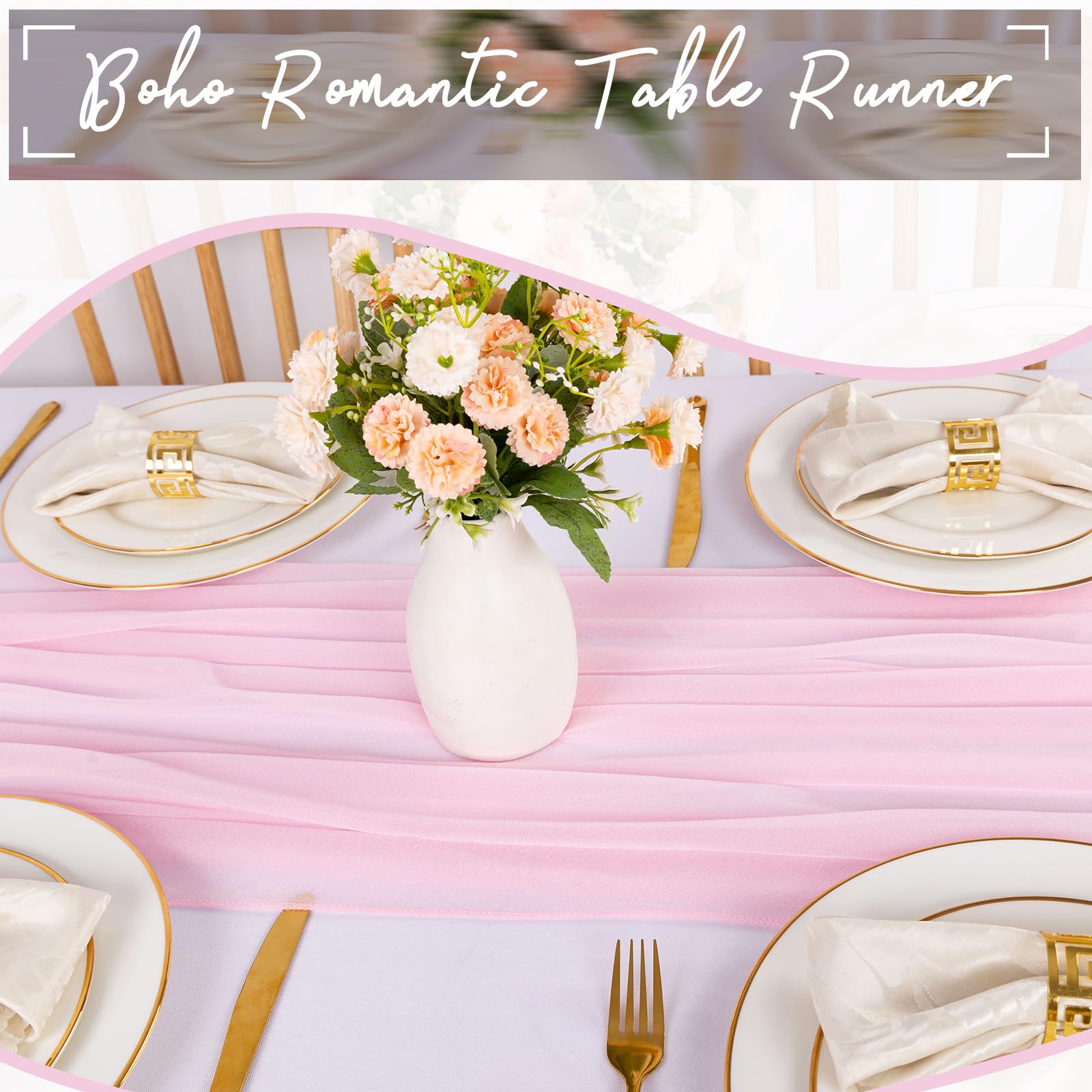Ruiyok 10Ft Blushing Pink Chiffon Table Runner 30 X 120 Inches Romantic Sheer Table Decorations Long Tulle Runner For Wedding Br