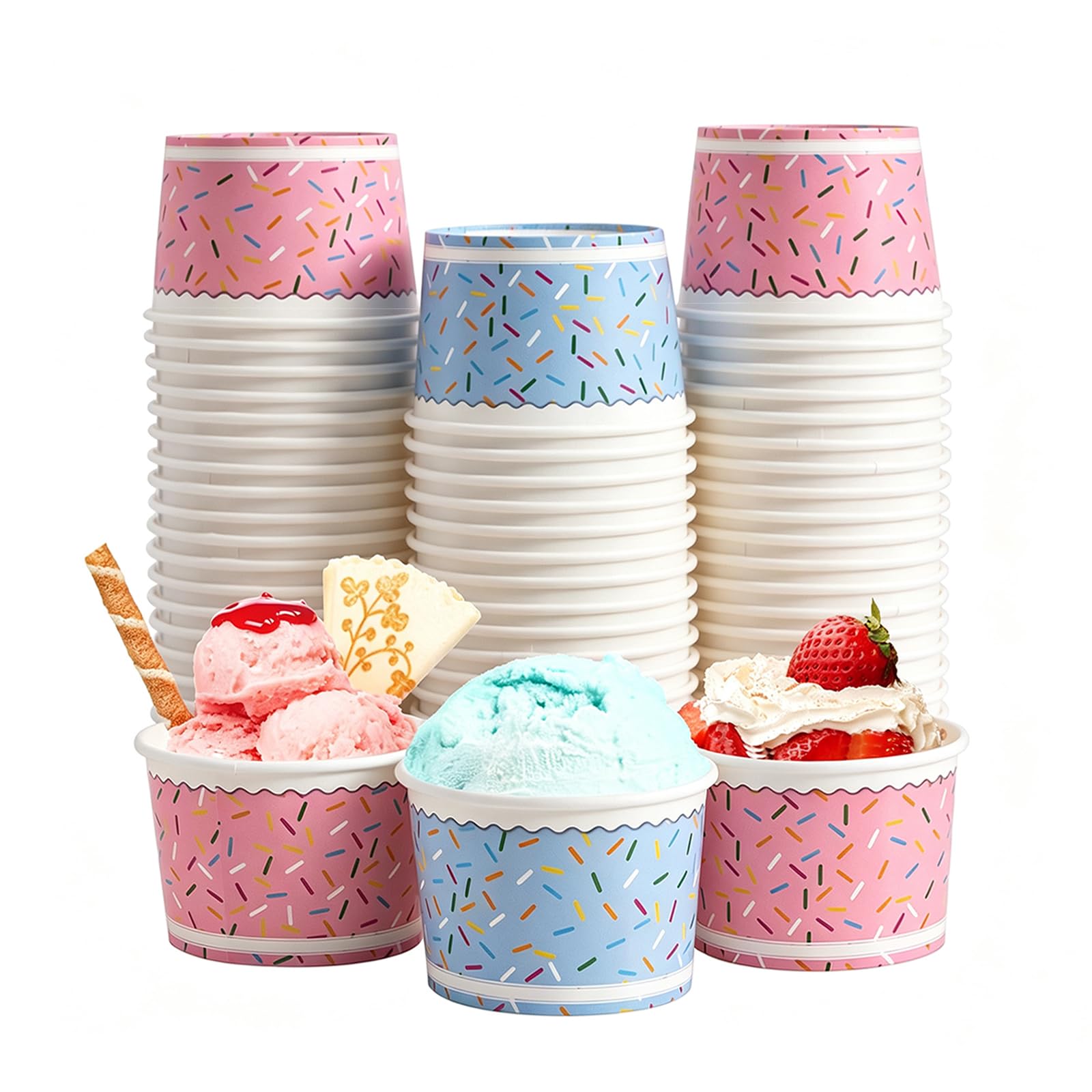 Lamosi Ice Cream Bowls Disposable  100 Count  9 oz Paper Sundae Cups