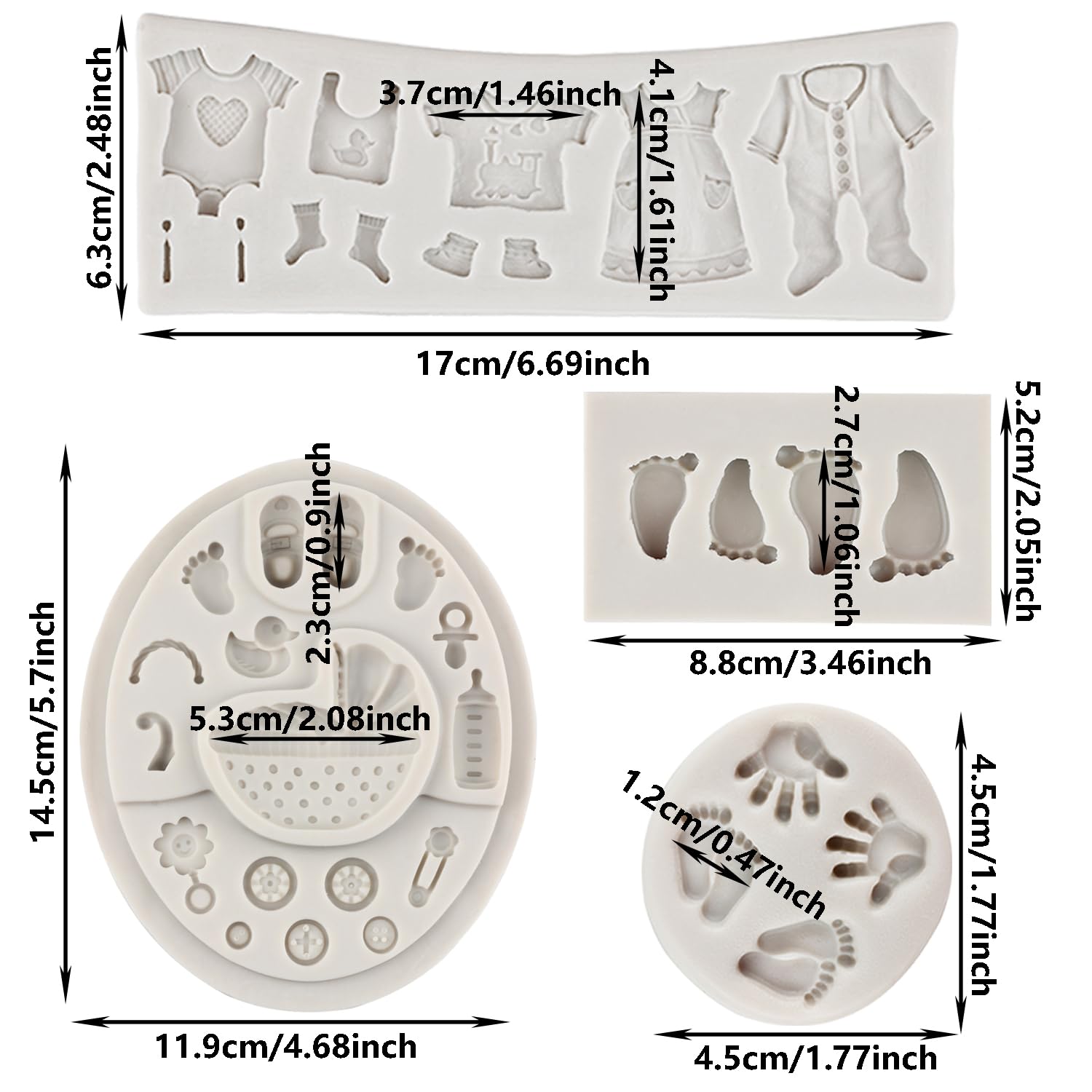 Mypracs Cute Baby Silicone Fondant Cake Mold Baby Shower Fondant Mold Baby Hand Feet Baby Carriage Mold For Baby Birthday Party