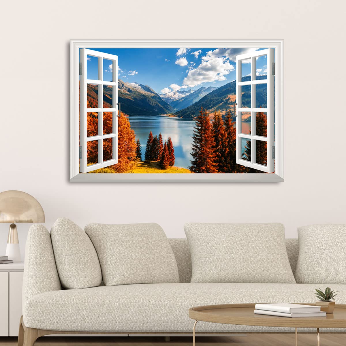 Renditions Gallery Canvas Nature Wall Art Home Paintings & Prints Artwork Autumn Lake Cloudy Mountain Modern Glam Romantic Wall Hanging Decorations for Bedroom Office Kitchen - 18''x27'' LT21