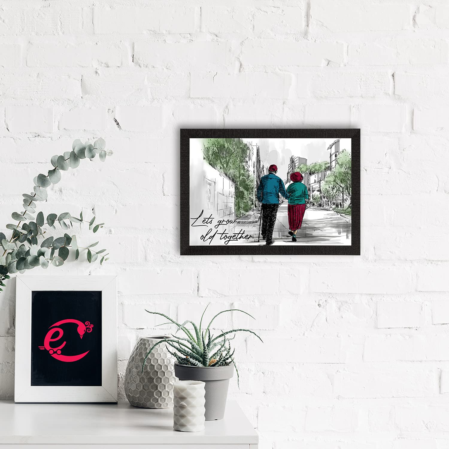 eCraftIndia Lets Grow Old Together Love Theme Satin Matt Texture UV Art Painting