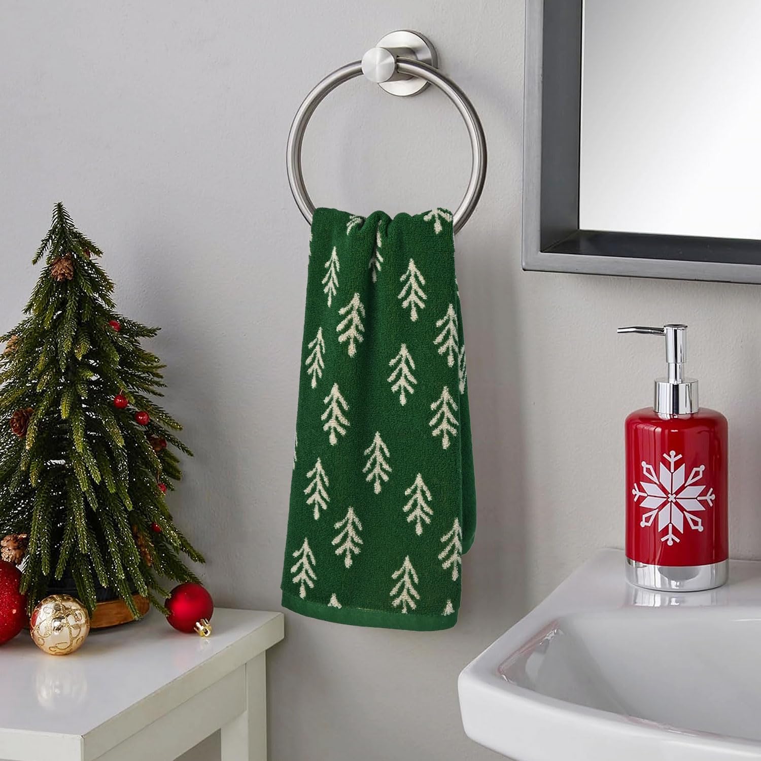 Jacquotha Green Cotton Hand Towels For Kitchen 4 Pack, Christmas Towels Bathroom Holiday Decorations Gifts With Funny Trees, Abs