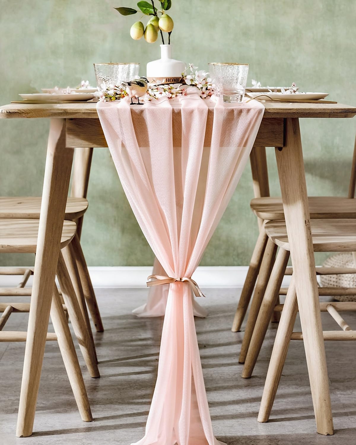 Boxan Gorgeous Blush Peach Sheer Table Runner 30X120 Inch For Light Peach Romantic Wedding Decor, Bridal & Baby Shower, Birthday