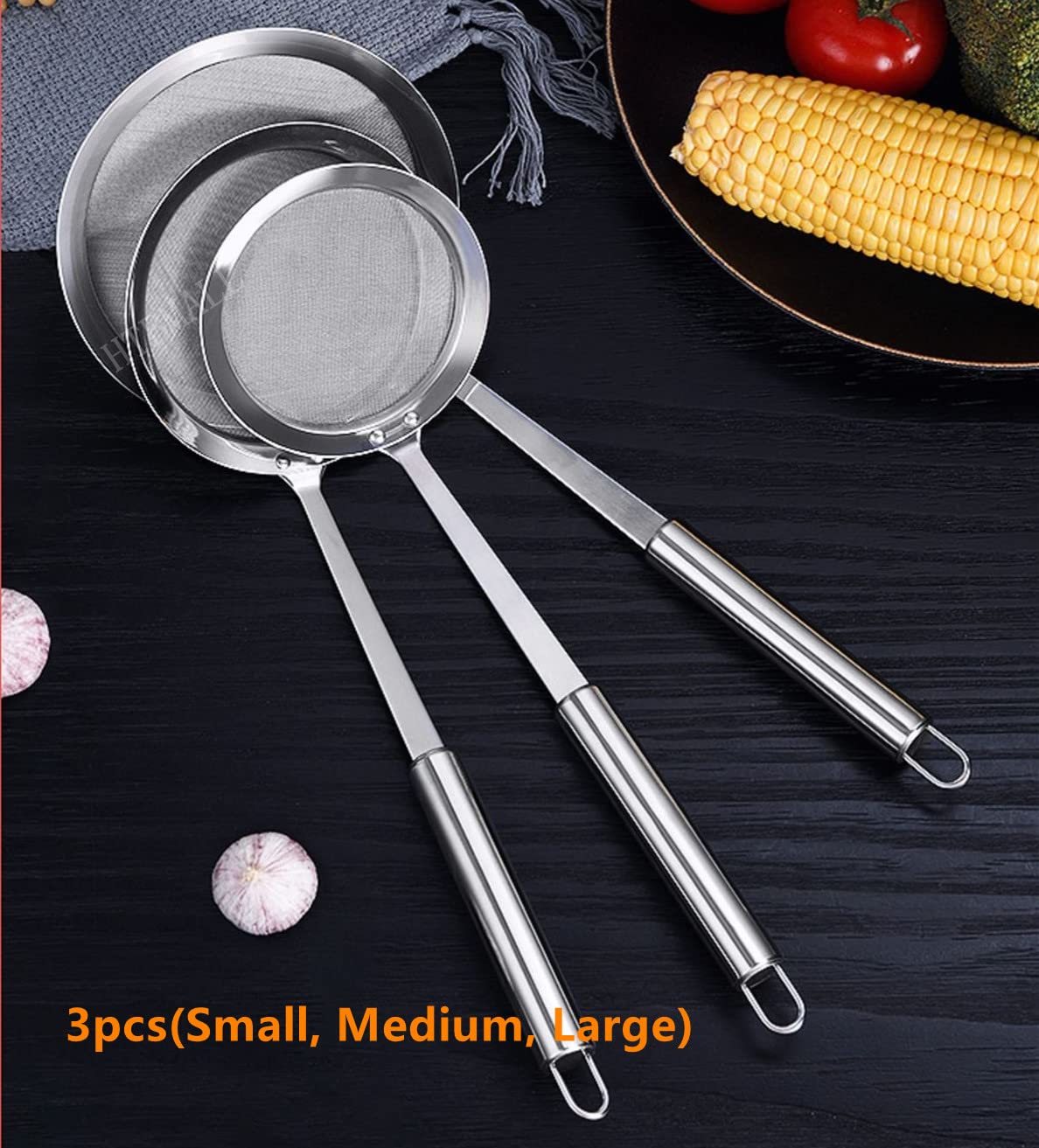 3Pcs Skimmer Spoon(Small, Medium, Large), Stainless Steel Spider Strainer Skimmer Spoon Grease Fine Mesh Strainer Skimmer Spoons