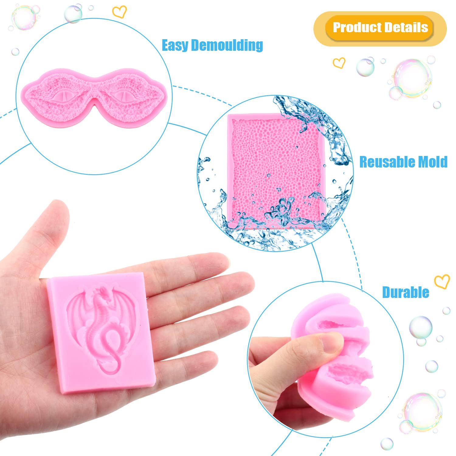 Miyahouse Dragon Silicone Fondant Molds Dragon Eyes Dinosaur Claws Skin Chocolate Mold For Baking Dragon Themed Cake Decoration