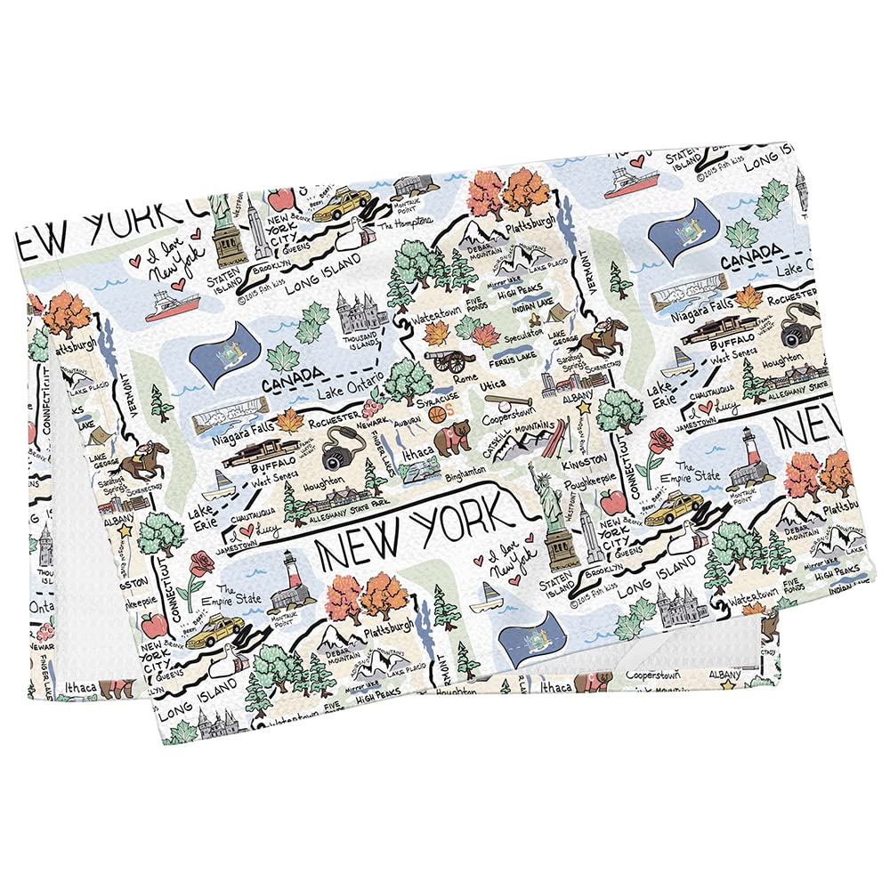 Fish Kiss 16''X24'' New York Map Towel Is 100% Microfiber Waffle Weave Help You Explore In Detail - Our Super Absorbent & Soft,