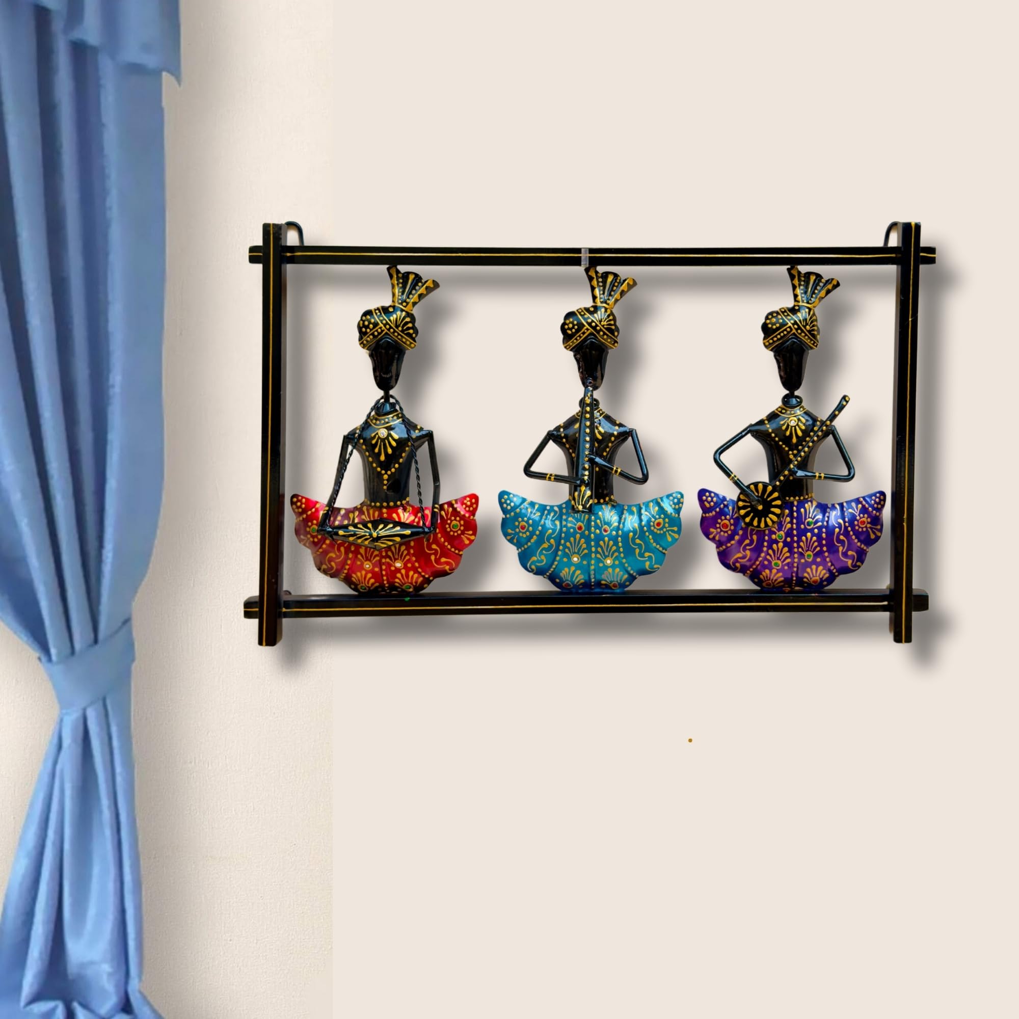 RSN Metal Rajasthani Wall Hanging of 3 Rajasthani Musician,Wall Art Sculpture for Home Decor/Wall Decoration(18 x 11 Inches)