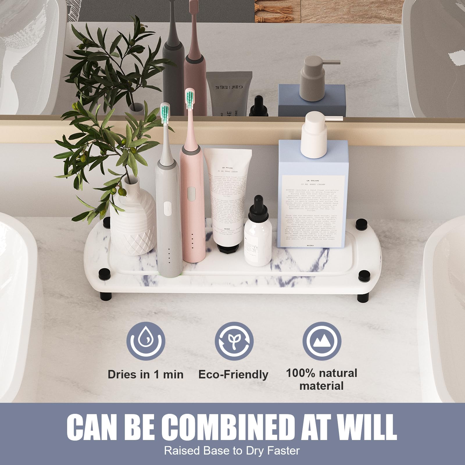 Slow Slog Sink Organizer Fast Dry, Instant Dry Sink Caddy, Bathroom Sink Organizer, Stone Sink Tray, Instant Dry Sink Organizer