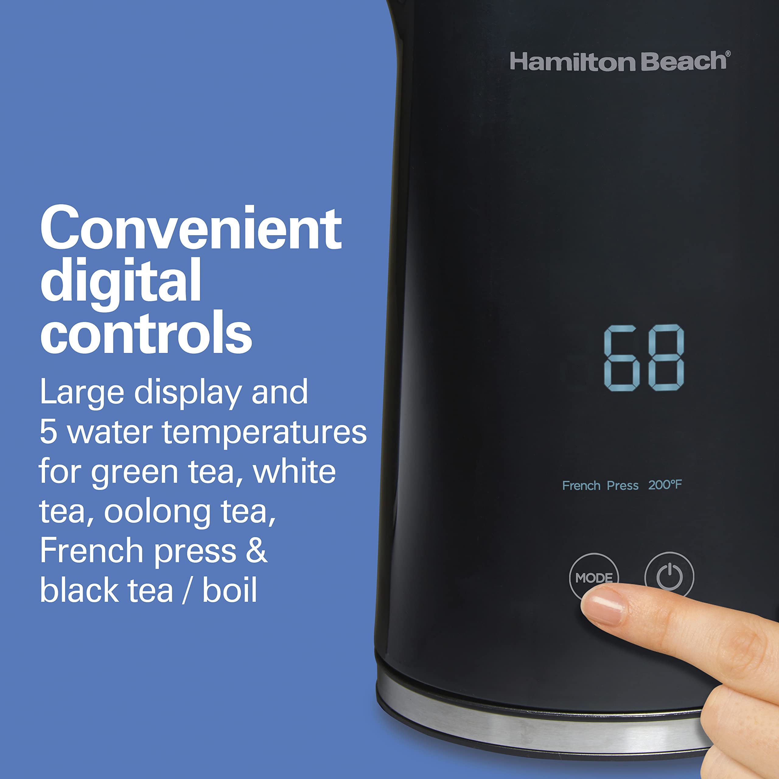 Hamilton Beach Digital Temperature Control Electric Tea Kettle, Hot Water Boiler & Heater 1.7L, 5 Preset Modes + Keep Warm, Fast