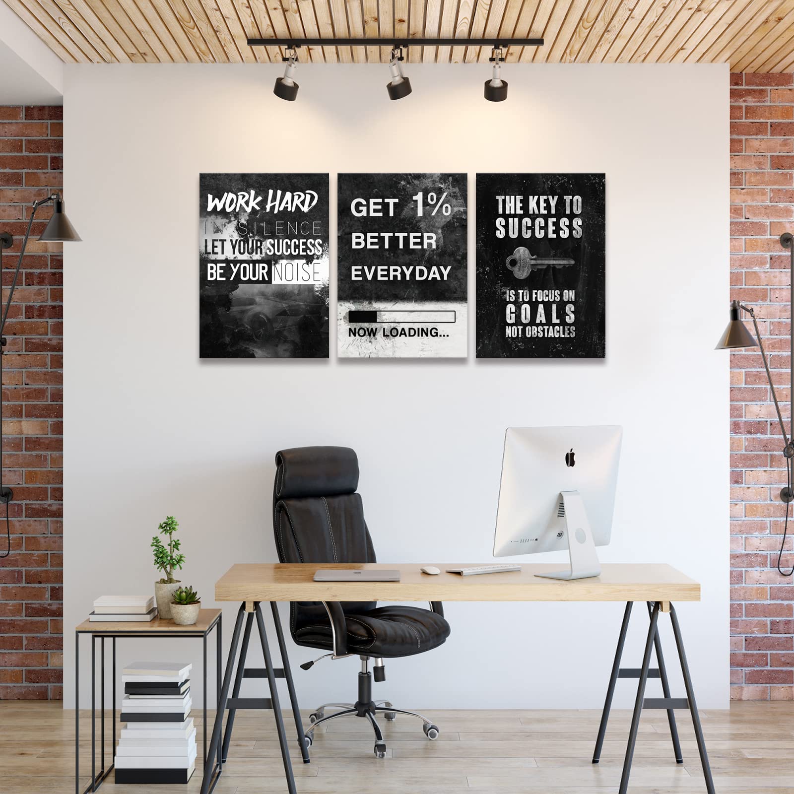 KAWAHONE Success Canvas Wall Art for Home Office Workplace  Perseverance Leader Canvas Quotes Motivate Success Positive Poster Framed Motivation Gift-12 Wx16 Hx3PCS